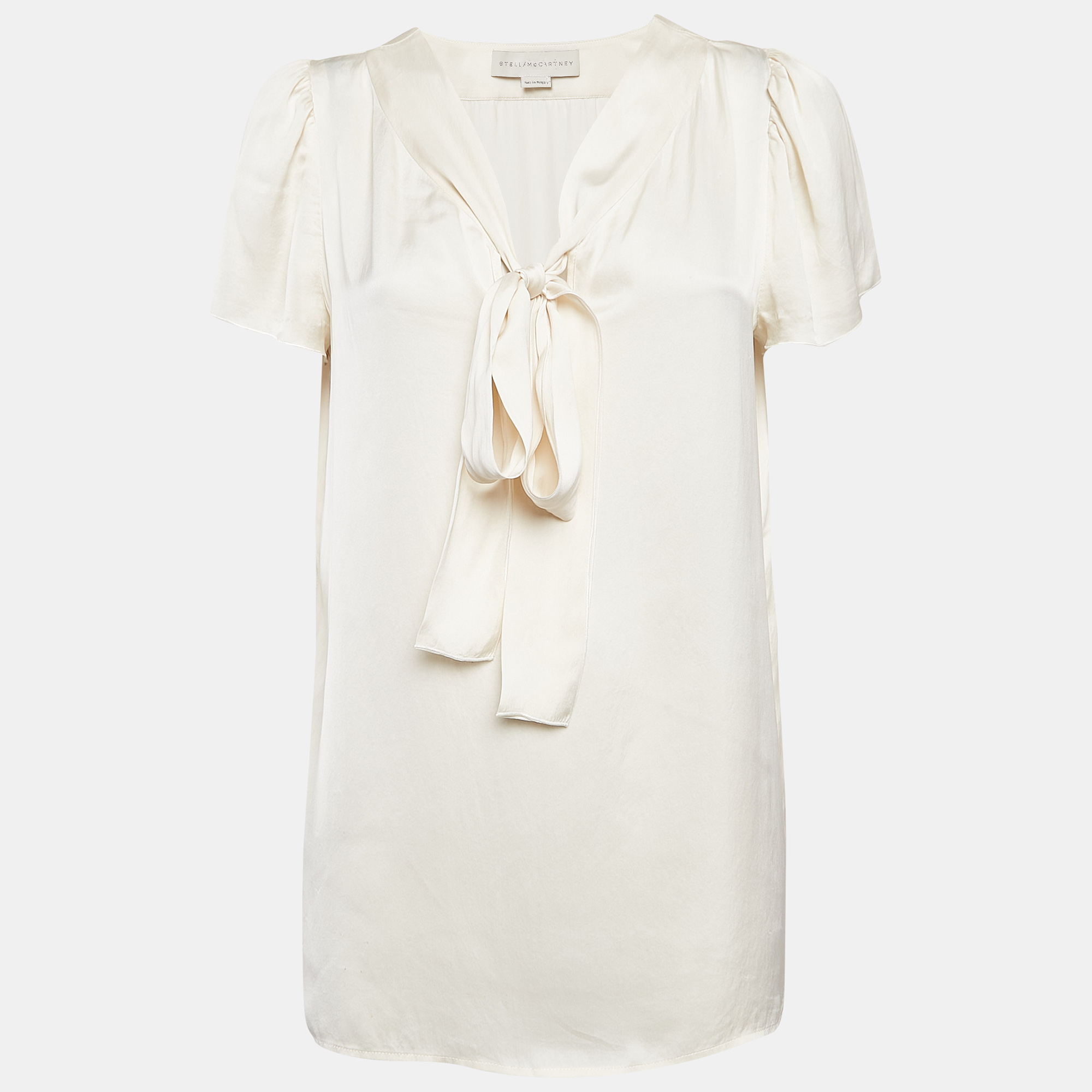 

Stella McCartney Cream Satin Tie-Up Neck Blouse M