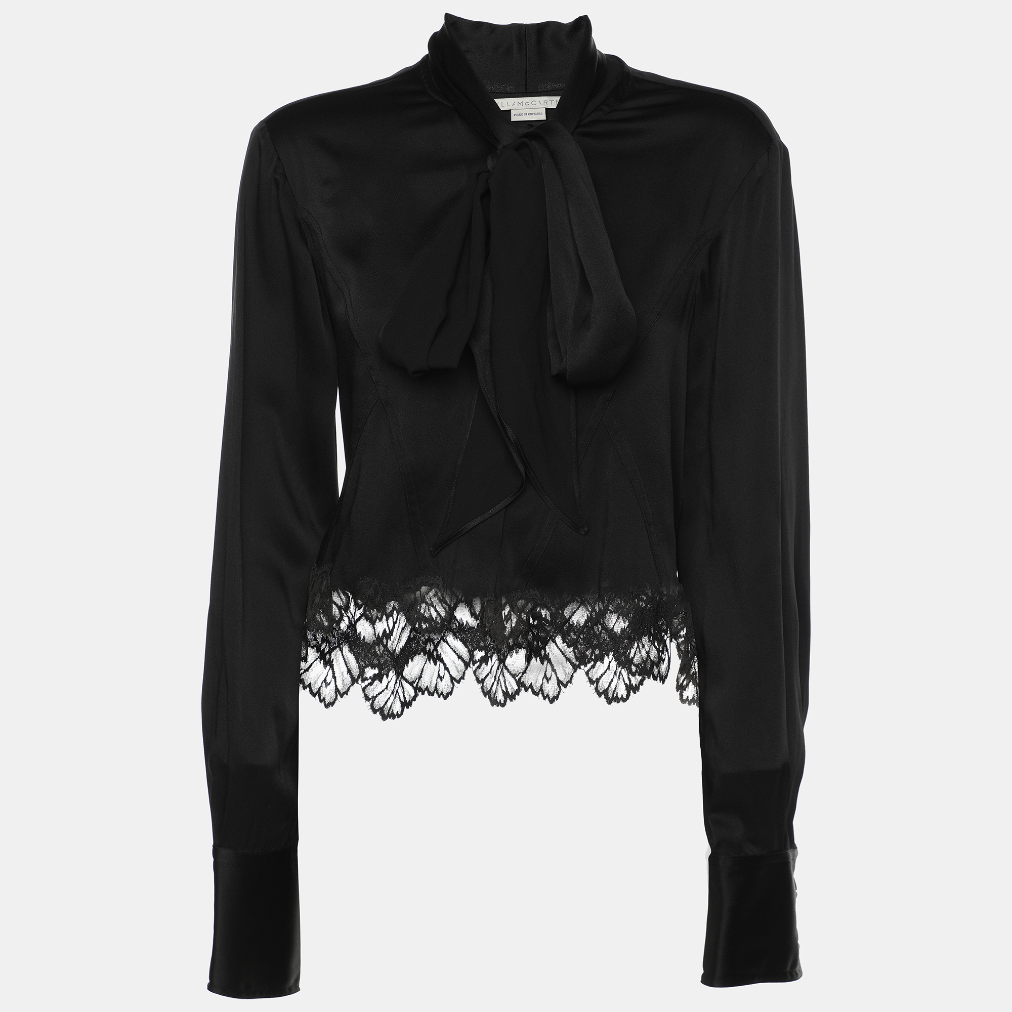 

Stella McCartney Black Silk Lace Long Sleeve Top M