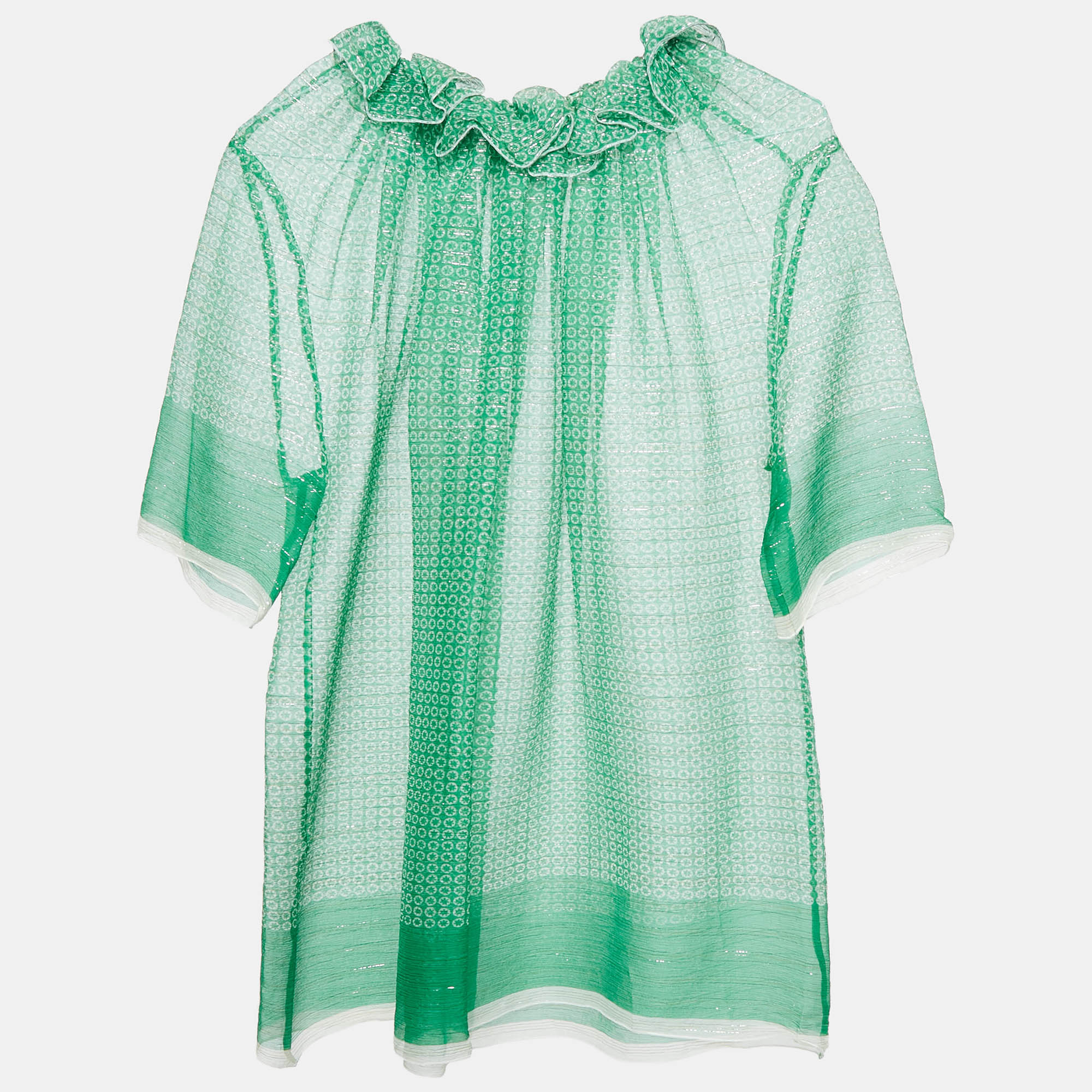 

Stella McCartney Green Stars Print Lurex Georgette Ruffled Top M