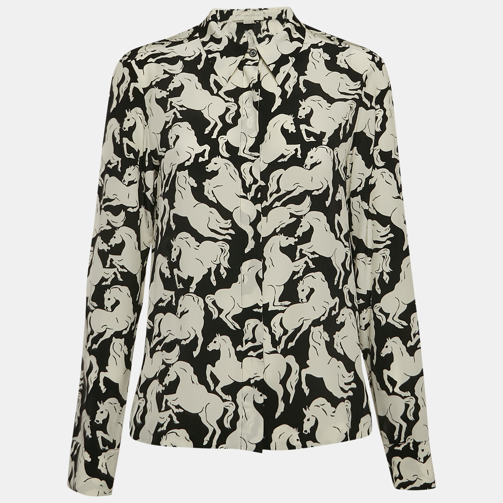 

Stella McCartney Black All Over Horse Print Silk Shirt M