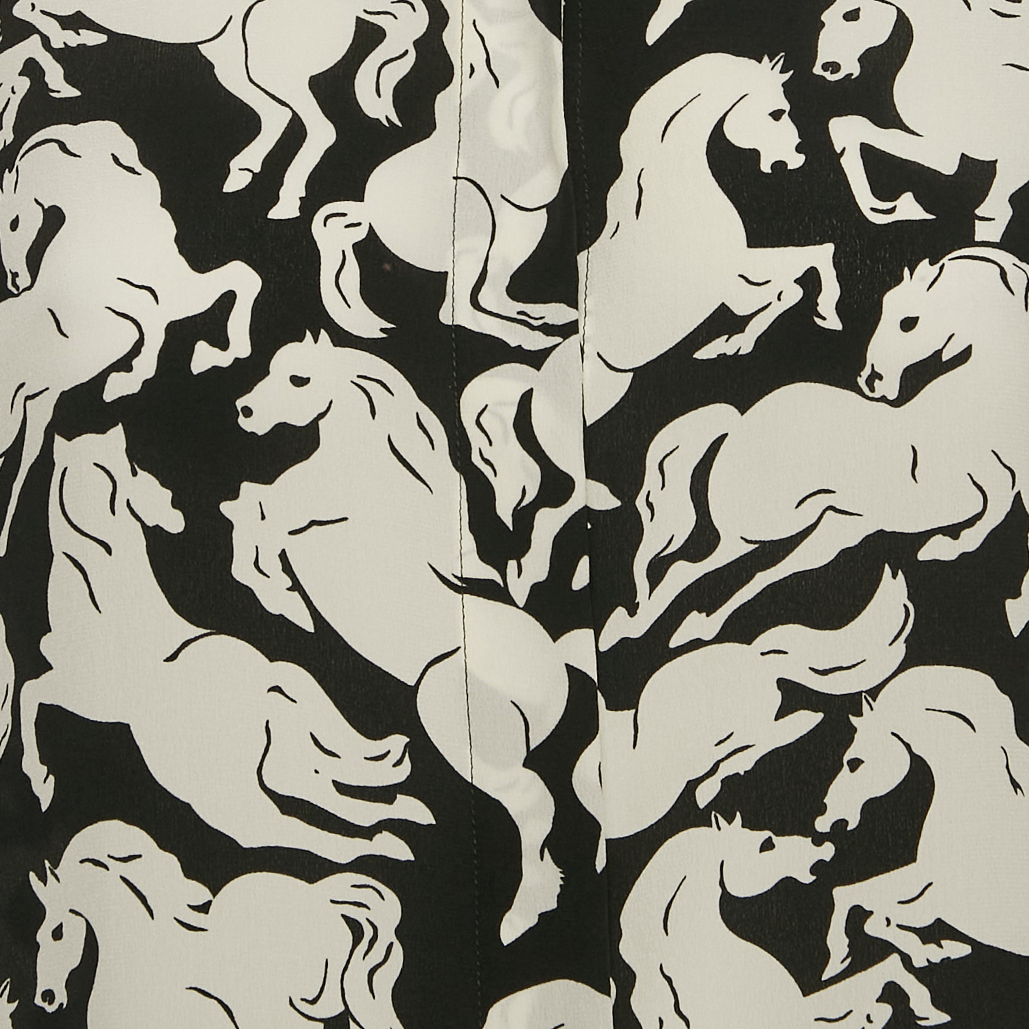 Stella McCartney Black All Over Horse Print Silk Shirt M 