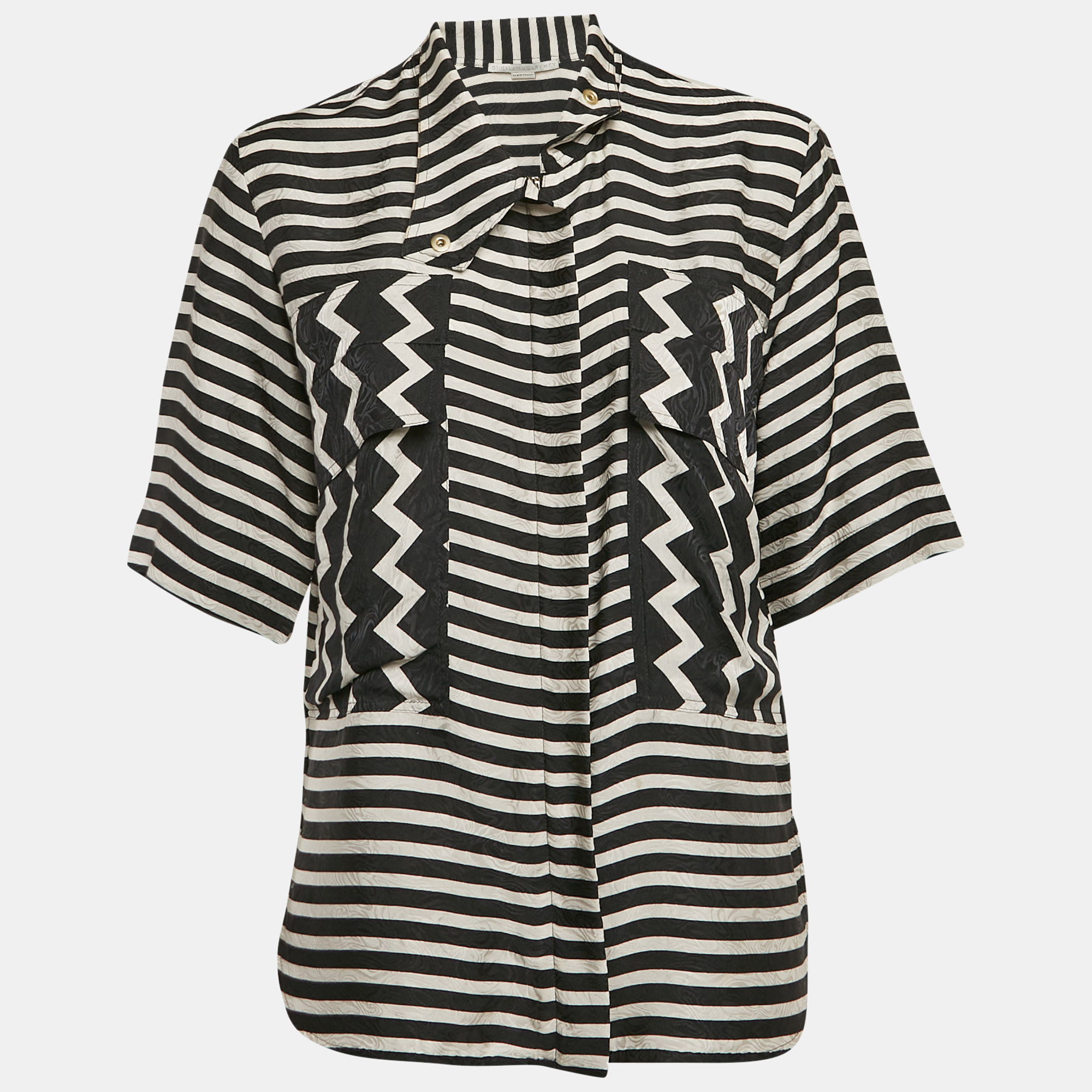 

Stella McCartney Black/White Stripe Textured Silk Blouse M