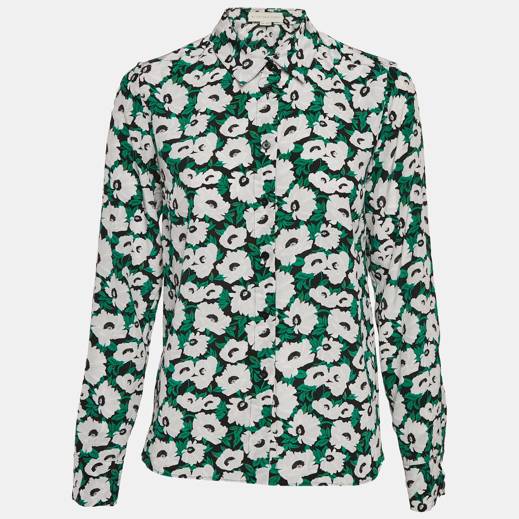 

Stella McCartney Green Floral Print Silk Long Sleeve Shirt S