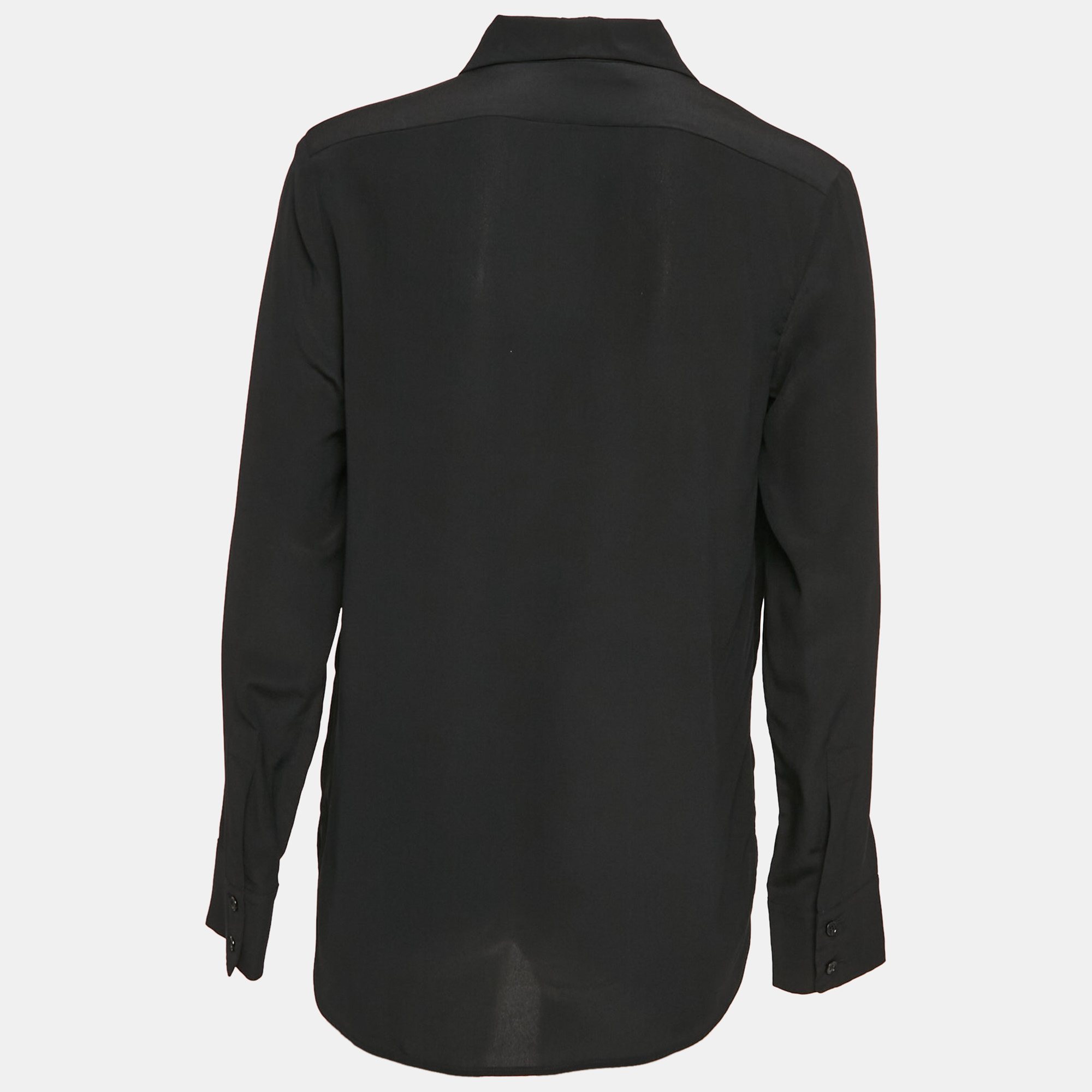 Stella McCartney Black Floral Embroidered Silk Long Sleeve Shirt S 