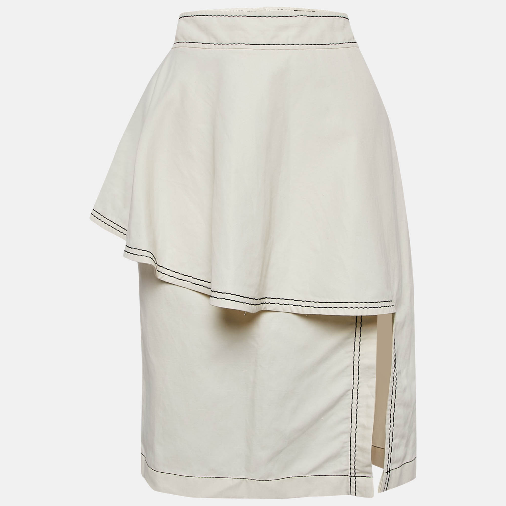 

Stella McCartney Off-White Cotton Blend Flounce Knee-Length Skirt S