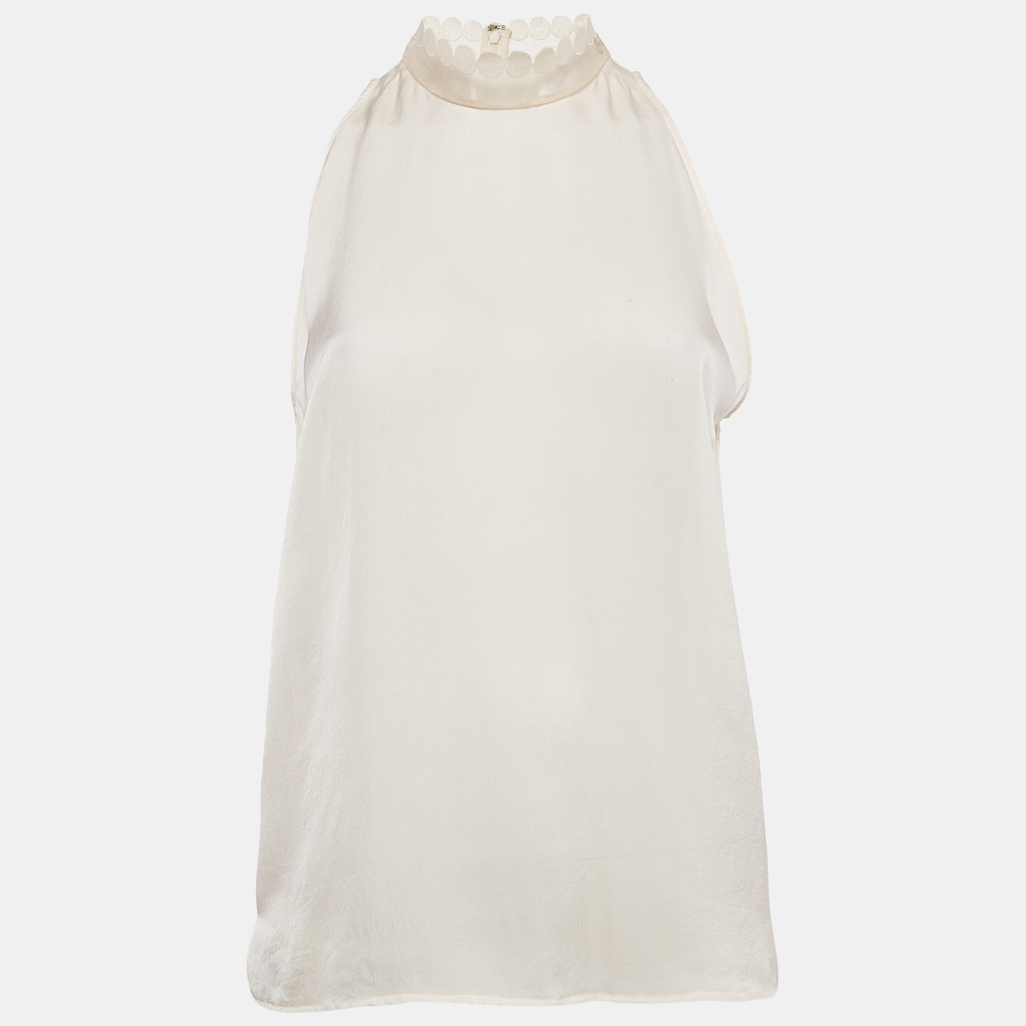 

Stella McCartney Cream Embellished Neck Silk Sleeveless Top M