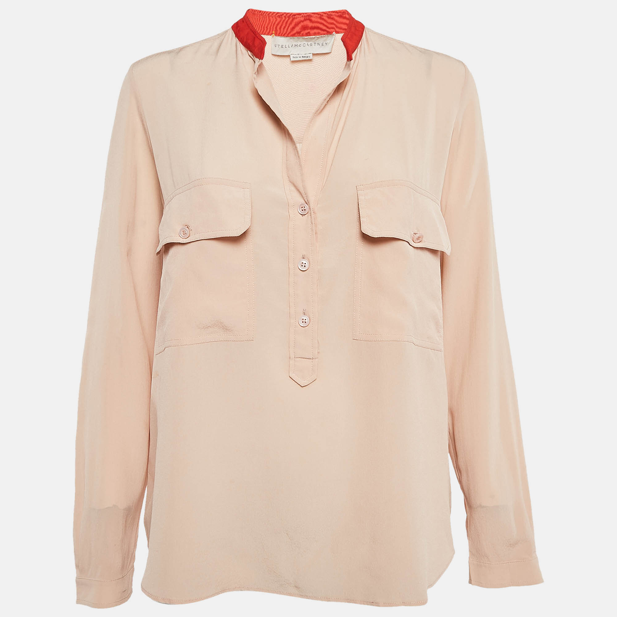 

Stella McCartney Pale Pink Silk Crepe Contrast Collar Detail Blouse M