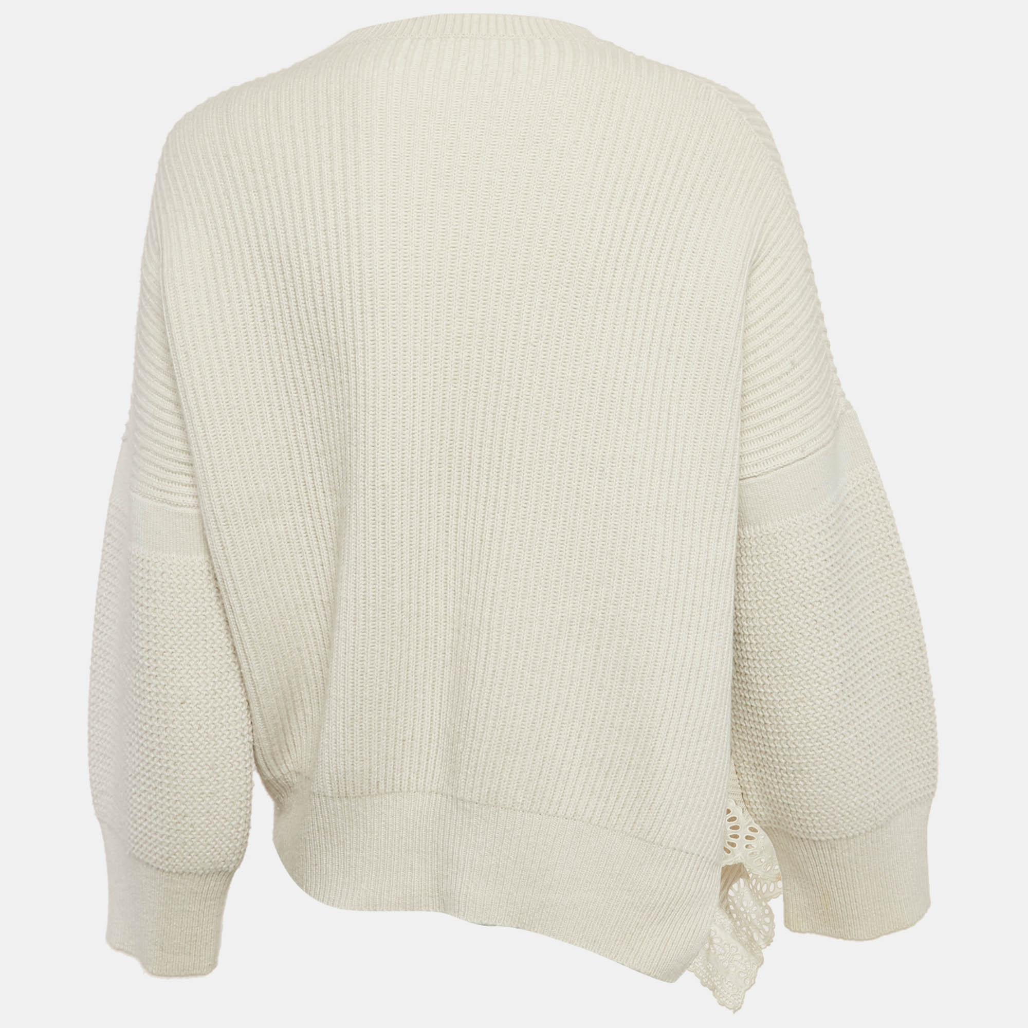 Stella McCartney Light Grey Lace Trim Rib Knit Asymmetric Sweater S 