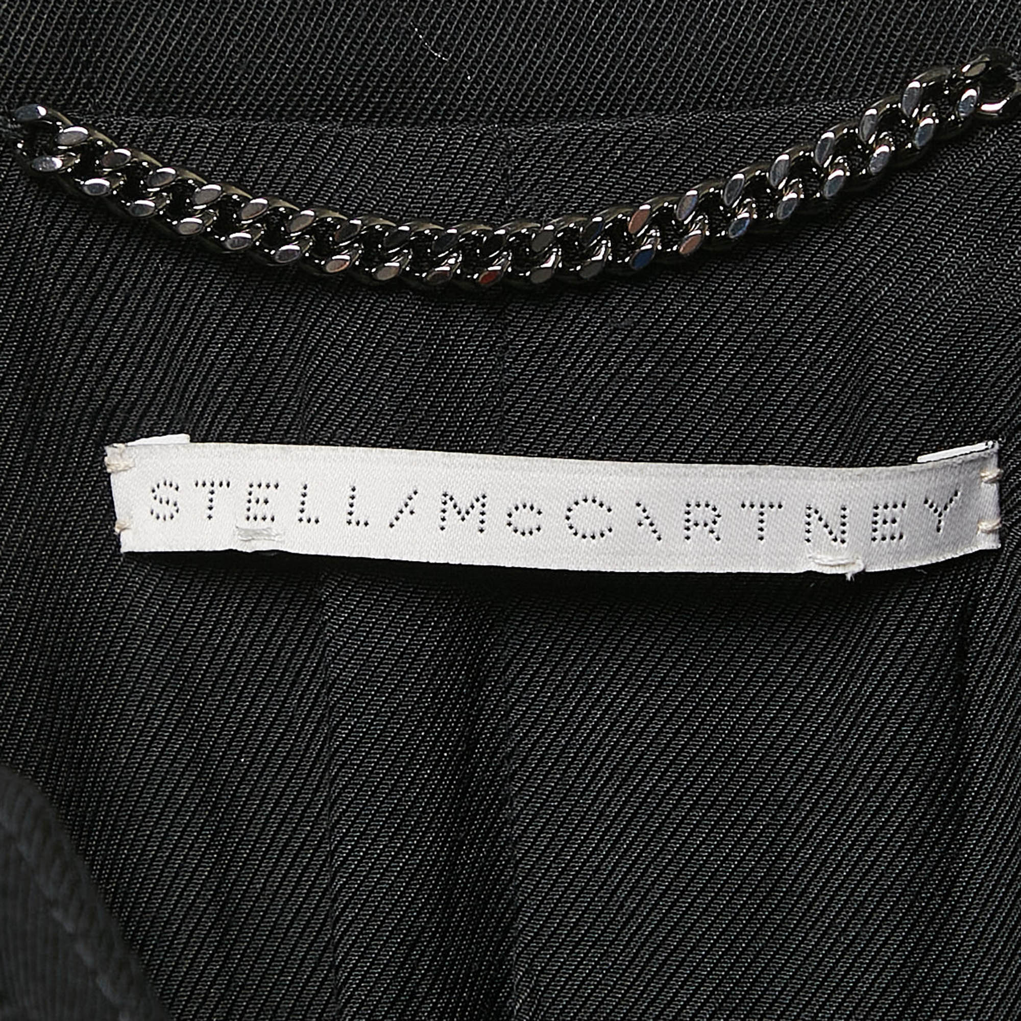 Stella McCartney Black Gabardine Microtails Crop Wool Jacket M 