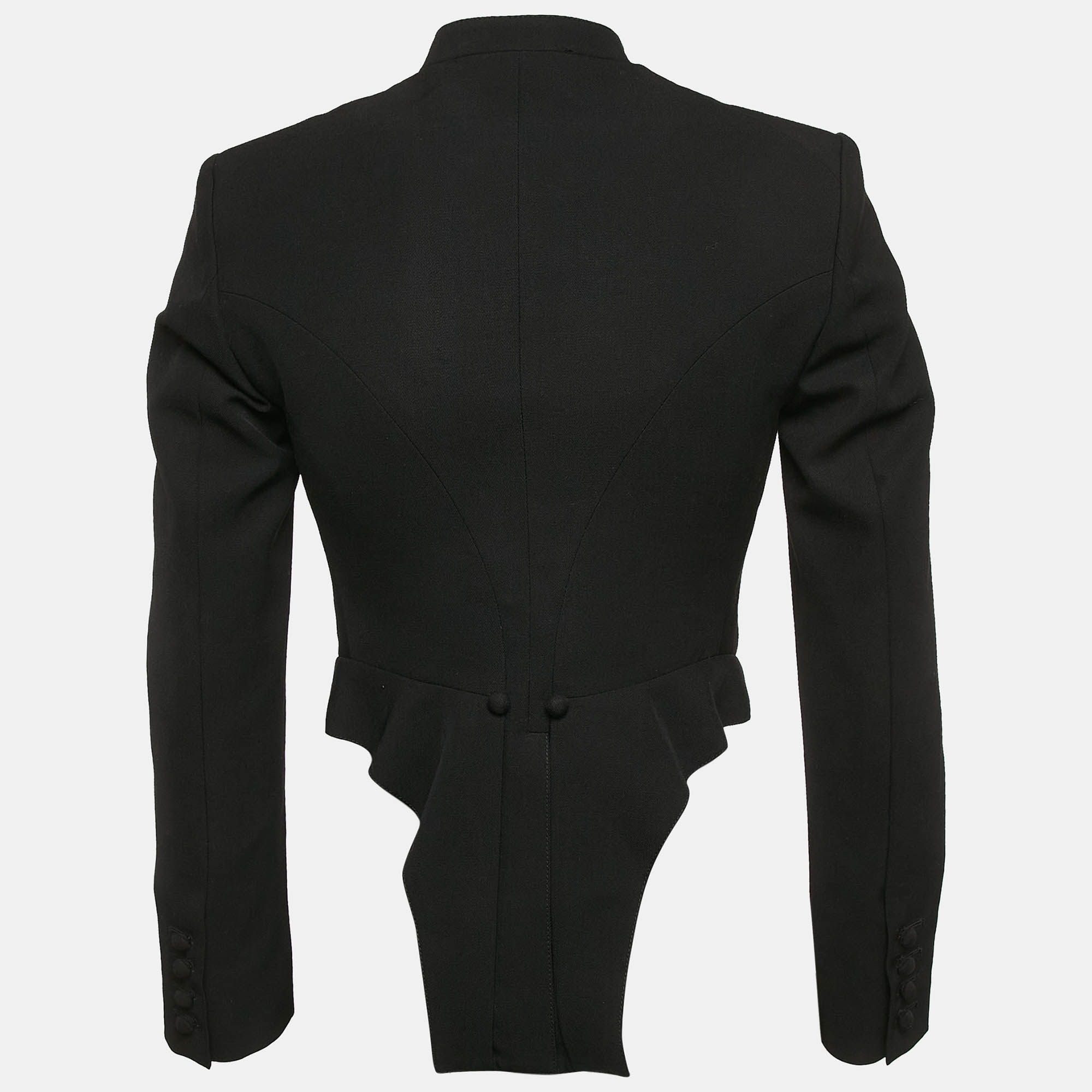 Stella McCartney Black Gabardine Microtails Crop Wool Jacket M 
