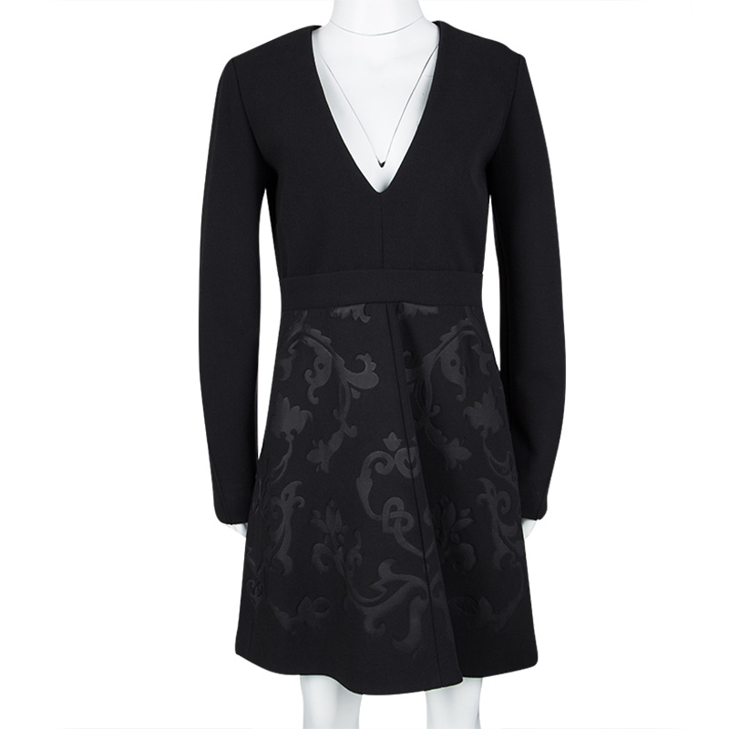 

Stella McCartney Black Floral Embossed Jacquard V-Neck Long Sleeve Dress
