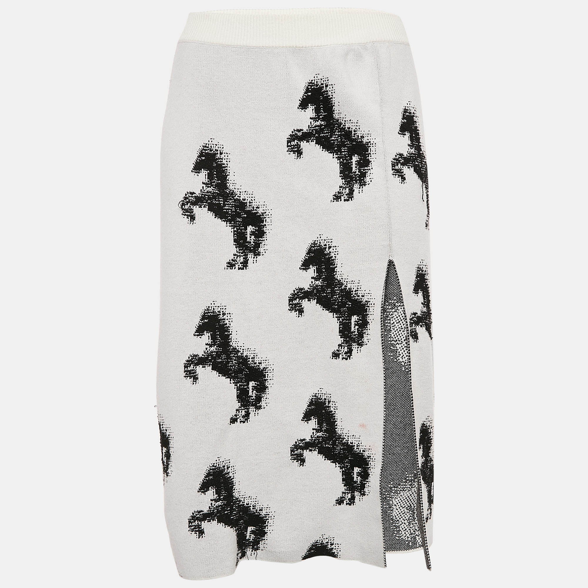 

Stella McCartney White Pixel Horse Jacquard Knit Midi Skirt S