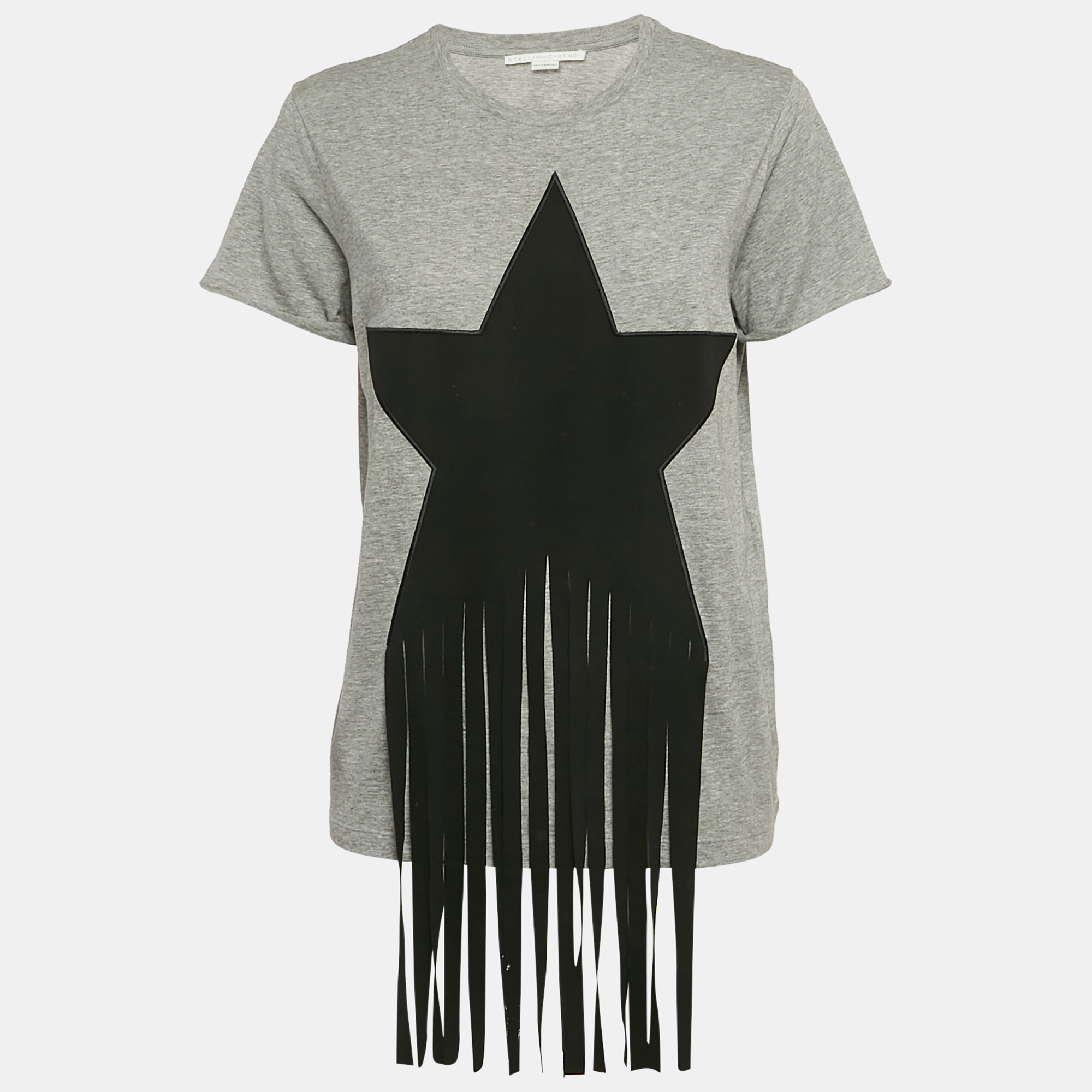 

Stella McCartney Grey Star Fringed Jersey T-Shirt S