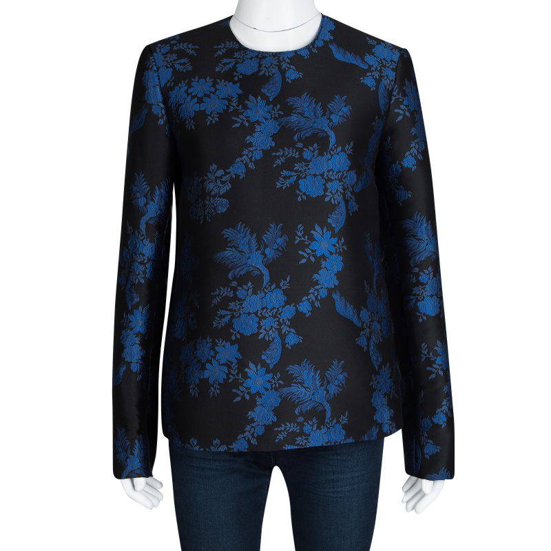 

Stella McCartney FW'16 Black and Blue Floral Jacquard Long Sleeve Top