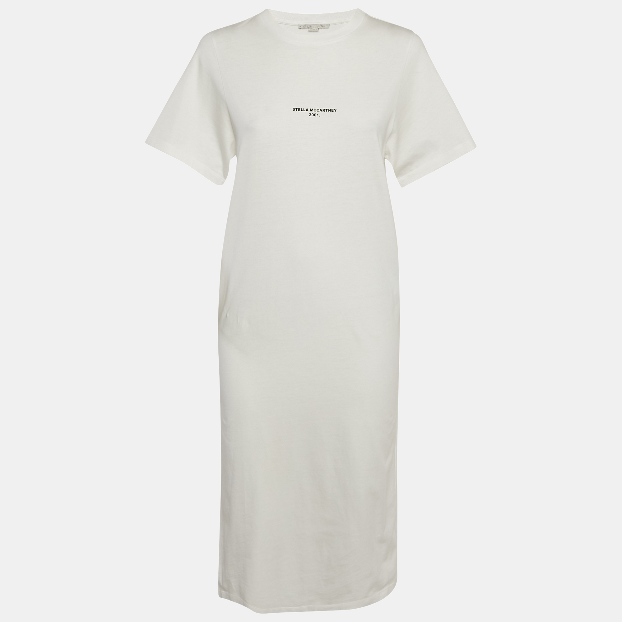 

Stella McCartney White Logo Print Cotton Knit T-Shirt Dress S