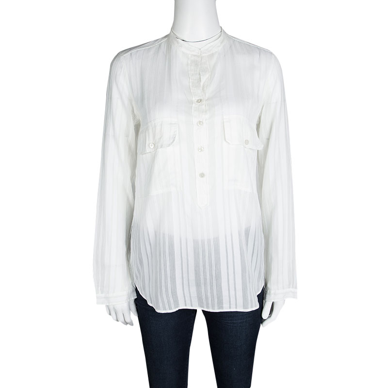 

Stella McCartney Off White Self Striped Cotton-Silk Long Sleeve Shirt