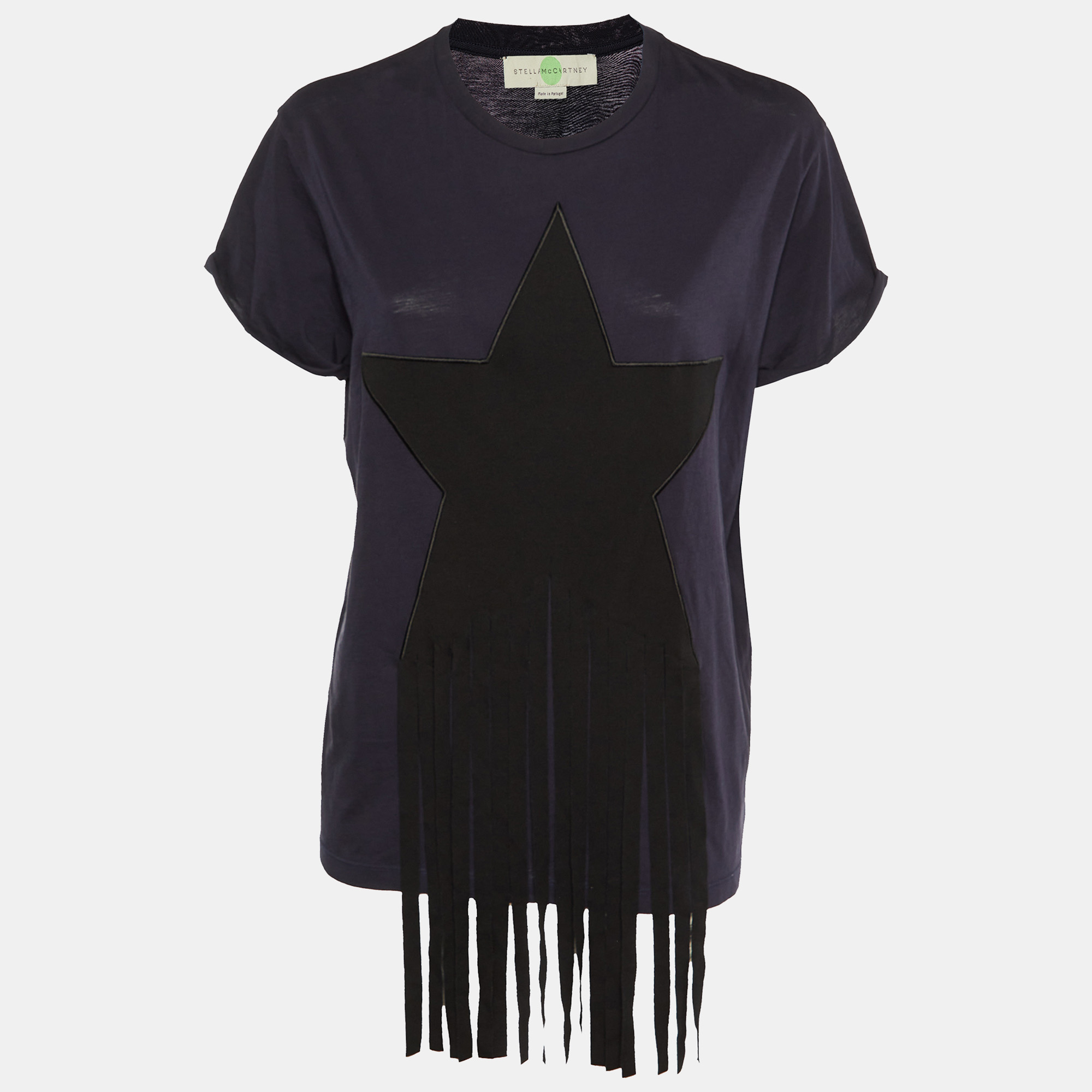 

Stella McCartney Navy Blue Cotton Knit Stra Fringed T-Shirt M