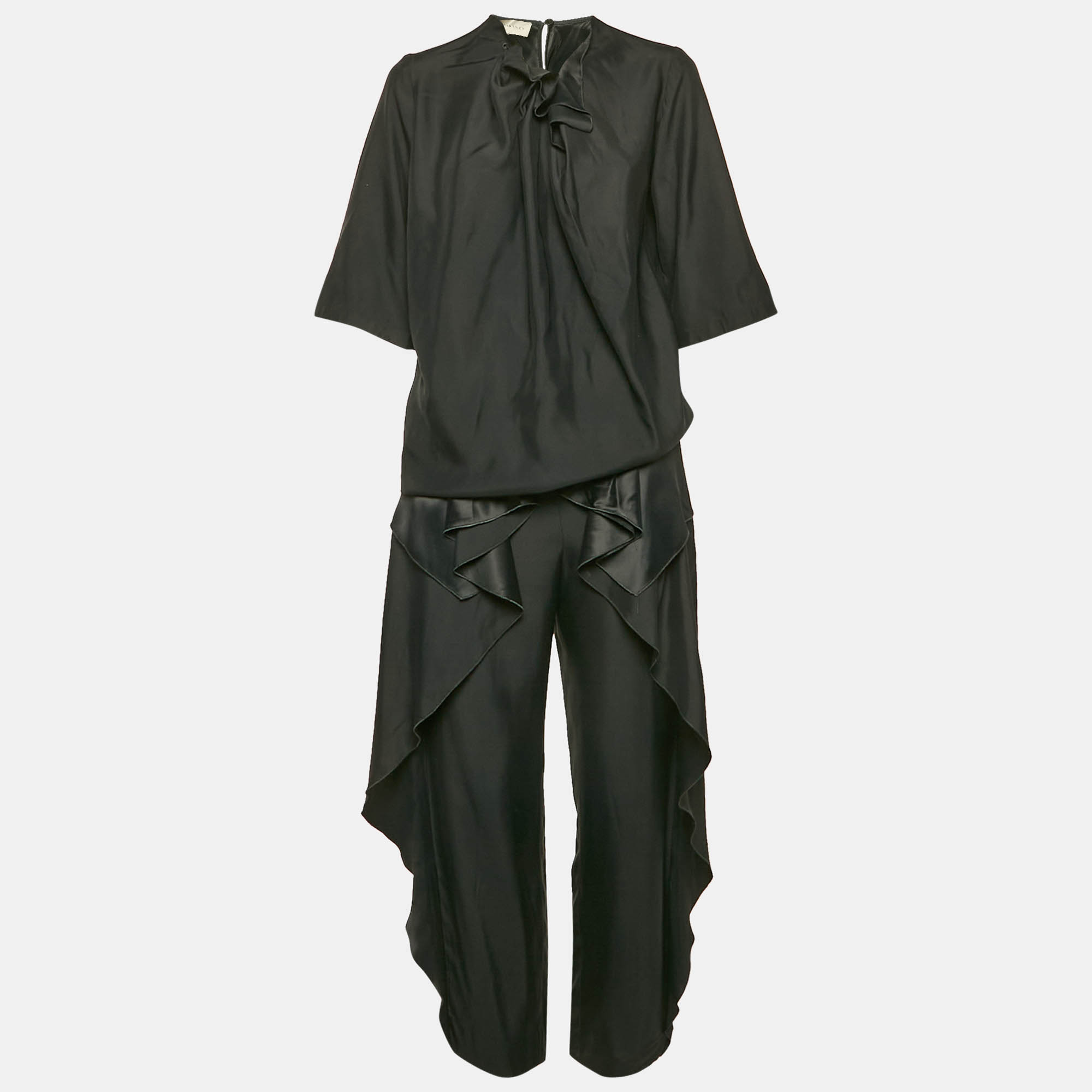 

Stella McCartney Black Sateen Ruffled Blouse and Pants Set XS/M