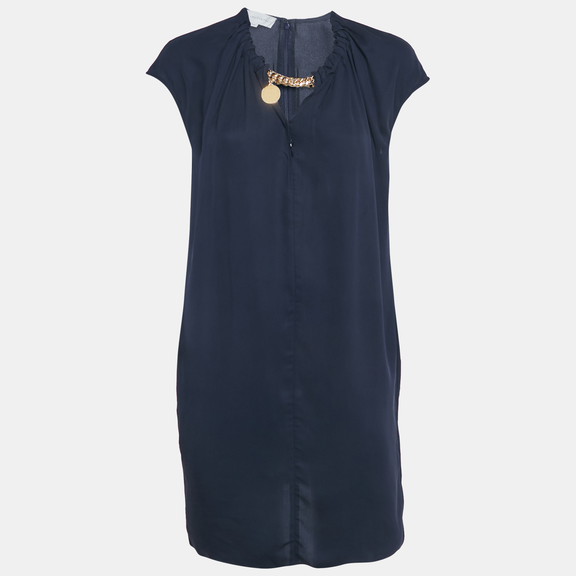 

Stella McCartney Navy Blue Georgette Chain Detail Mini Dress S