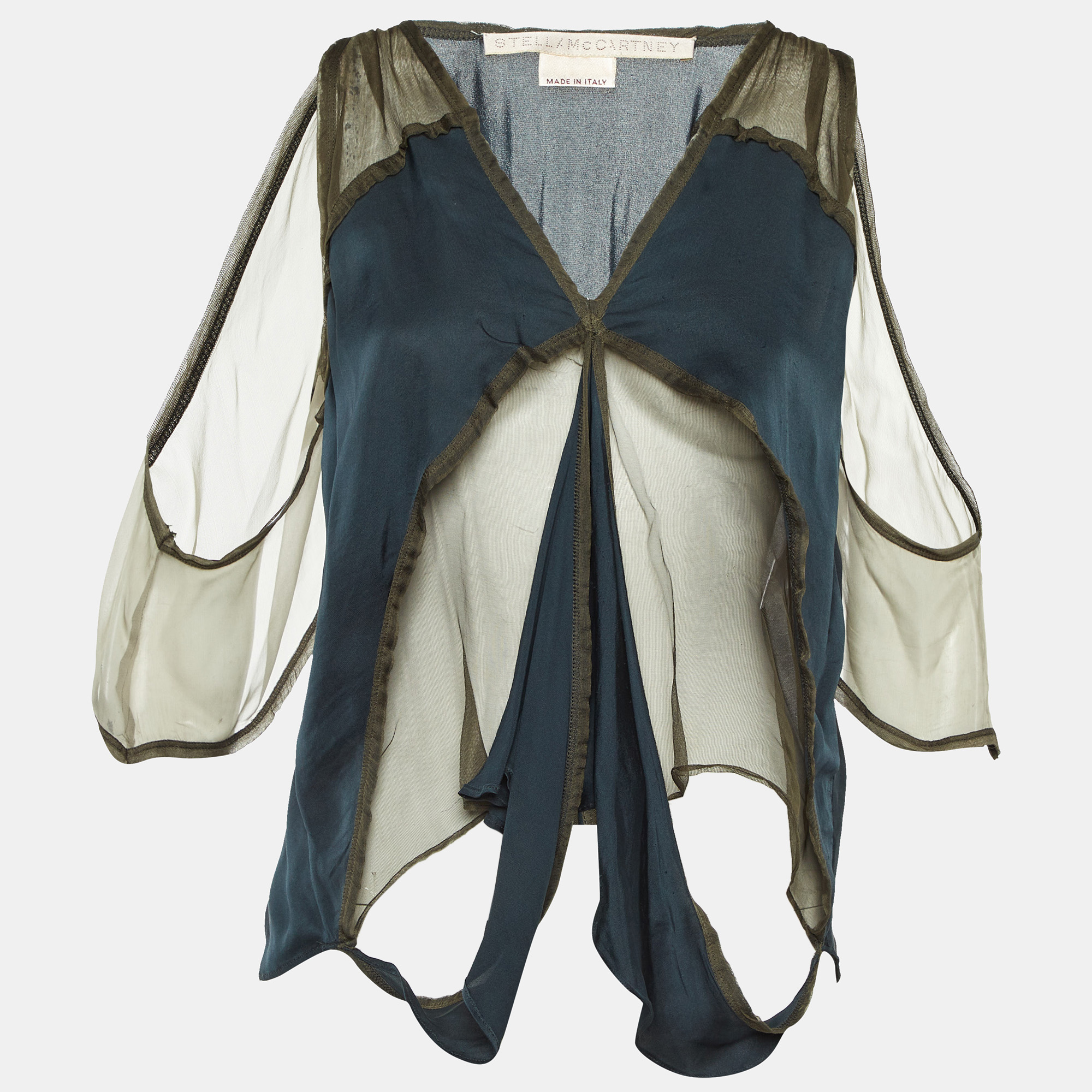 

Stella McCartney Dark Green Silk Sheer Detail Top M