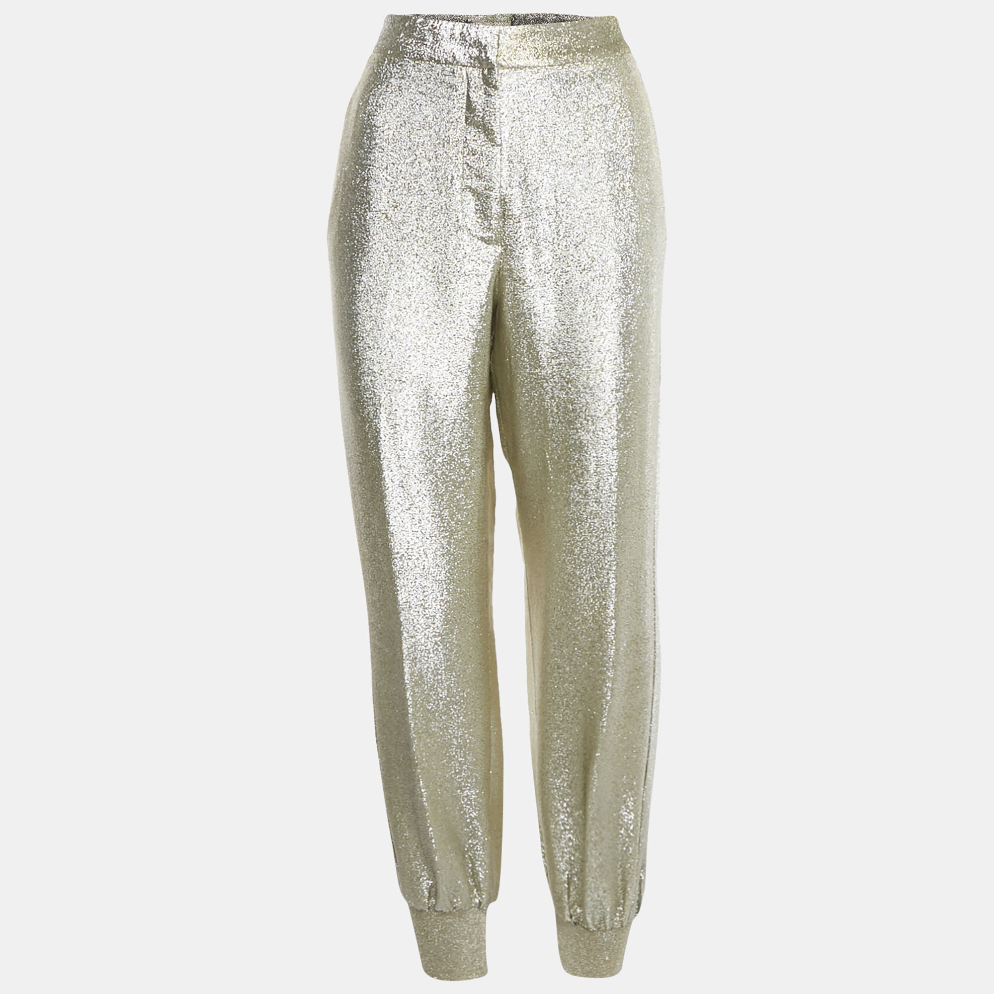 Pre-owned Stella Mccartney Metallic Lurex Jogger Trousers M In Silver
