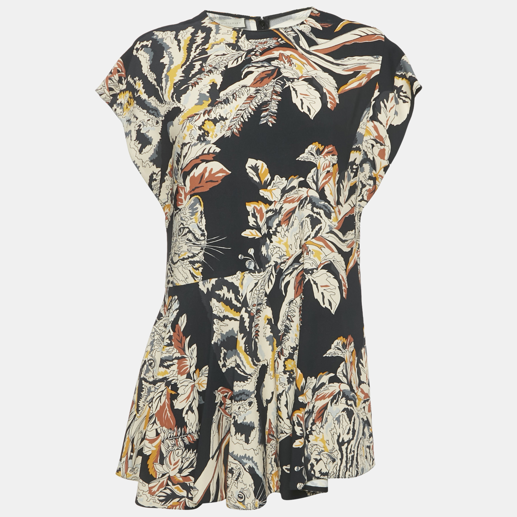 

Stella McCartney Navy Blue Printed Crepe Asymmetric Waist Mini Dress M, Black