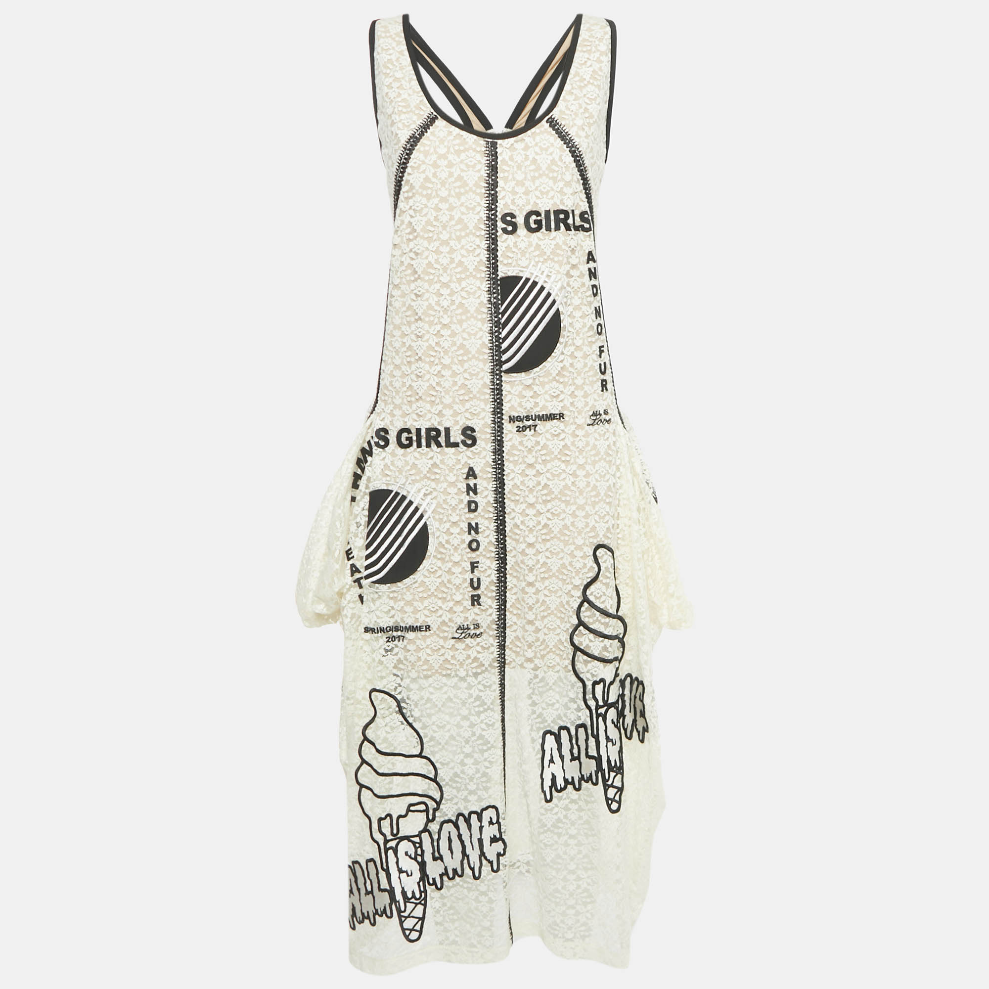 

Stella McCartney White Embroidered Lace Sleeveless Long Dress M