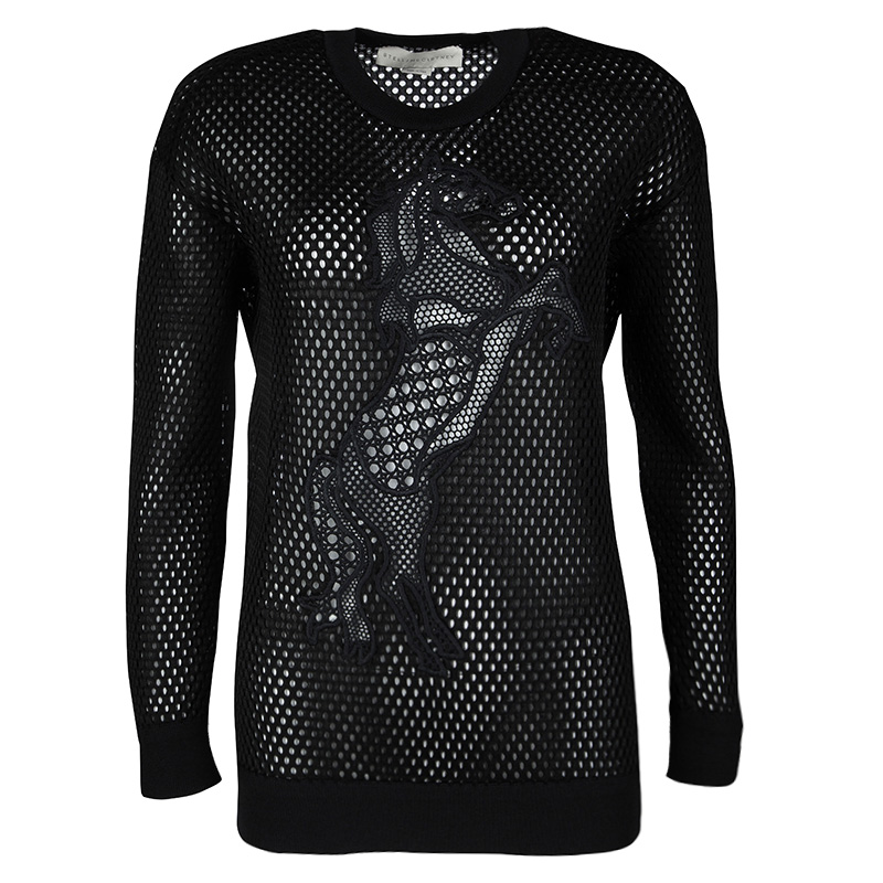 Pre Owned Stella McCartney Black Mesh Horse Embroidered Sweatshirt XS