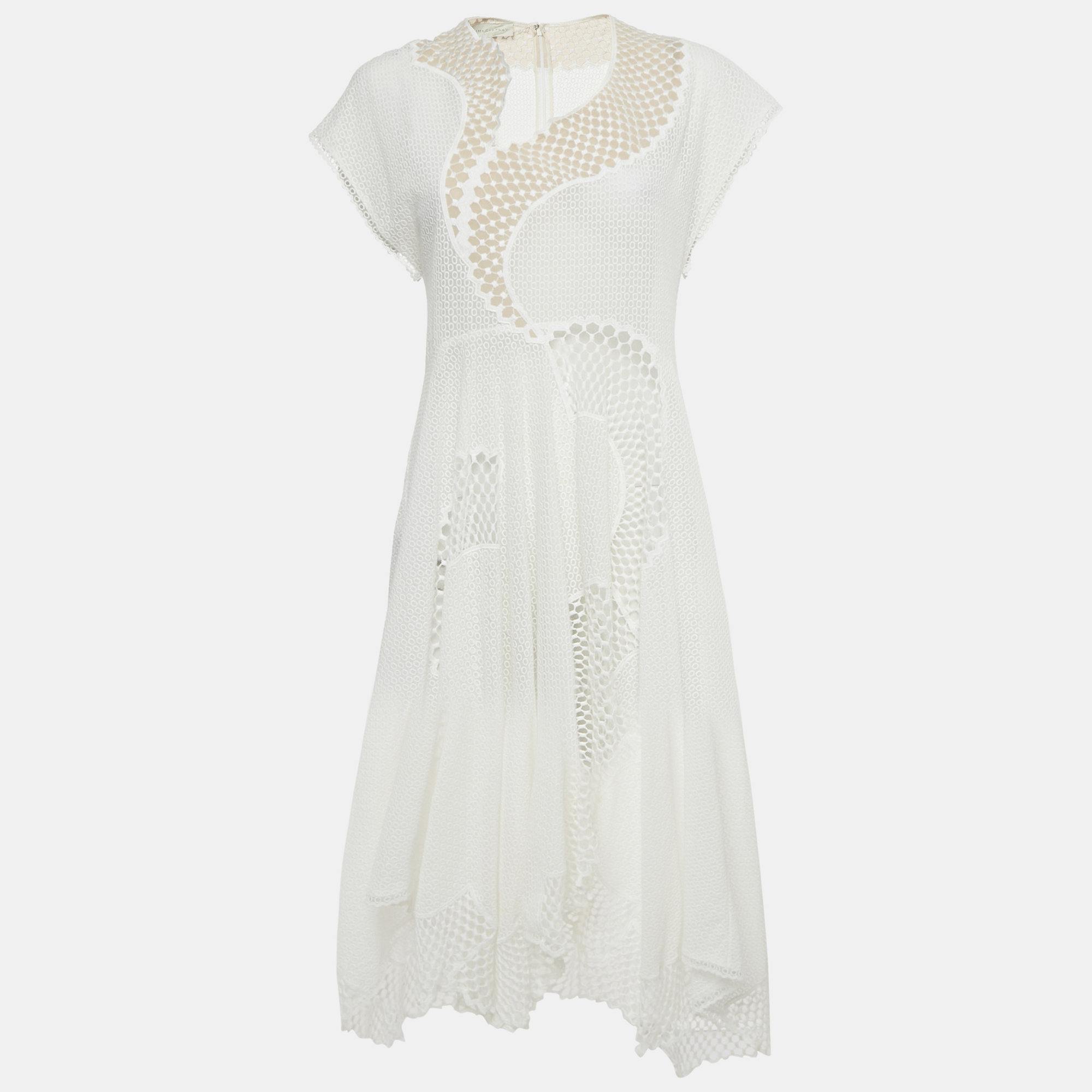 Pre-owned Stella Mccartney White Lace Asymmetric Dress S