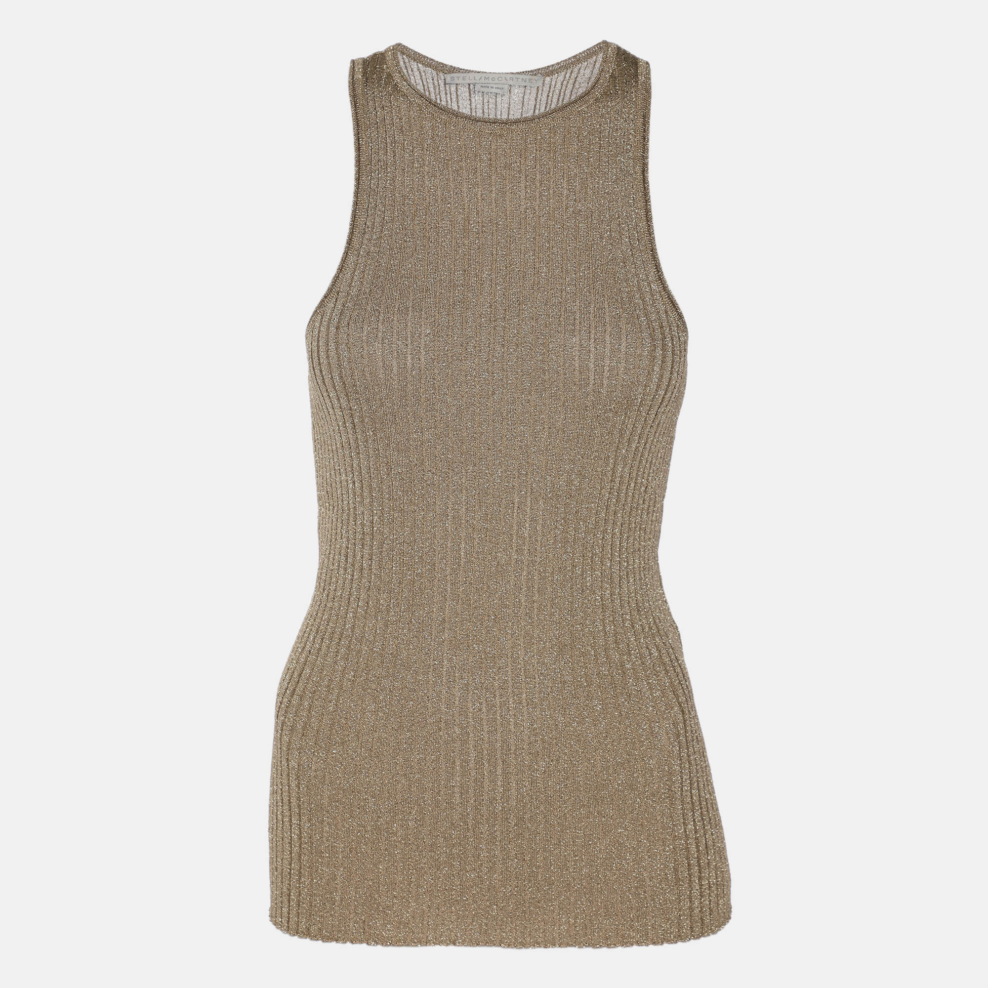 Pre-owned Stella Mccartney Metallic Beige Lurex Knit Tank Top S In Sand