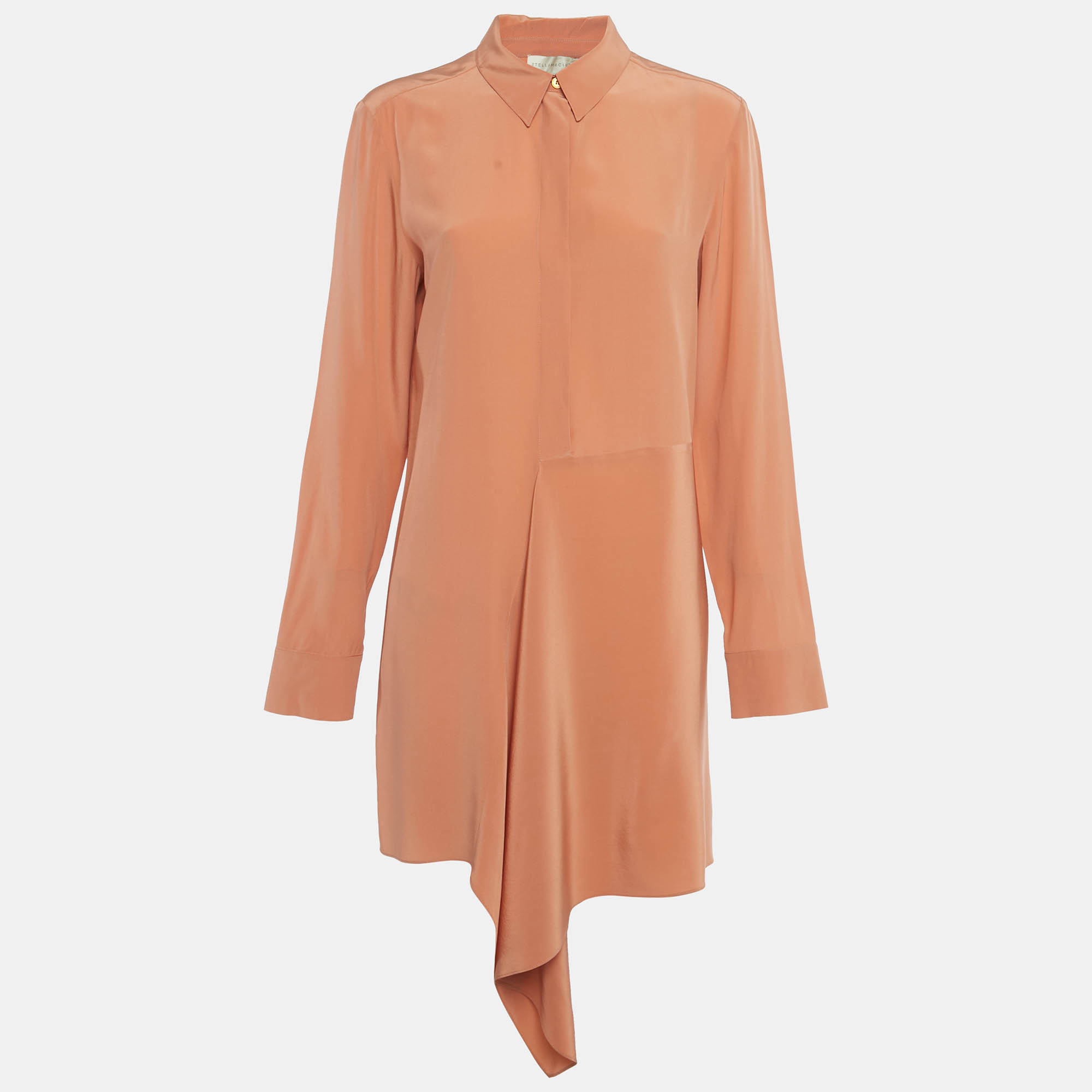 Pre-owned Stella Mccartney Peach/light Orange Silk Asymmetric Midi Dress M