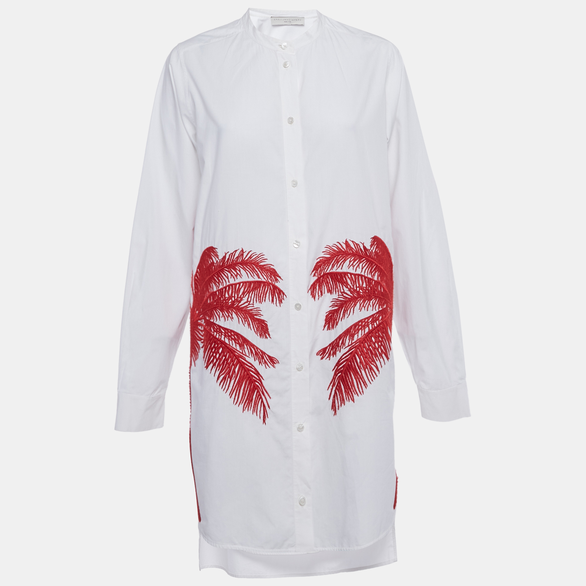 Pre-owned Stella Mccartney White Erica Palm Tree Embroidery Cotton Long Shirt Dress M