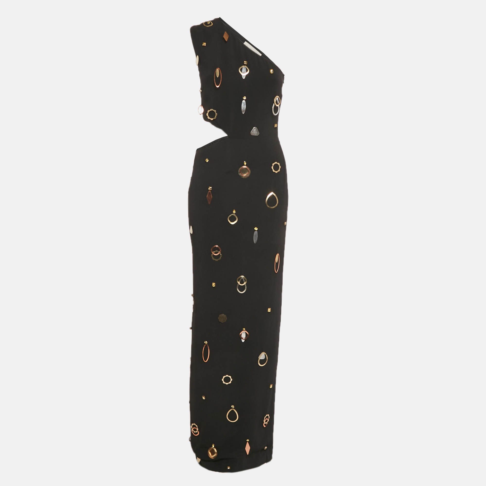 Pre-owned Stella Mccartney Black Embellished Crepe One-shoulder Cut-out Dress S