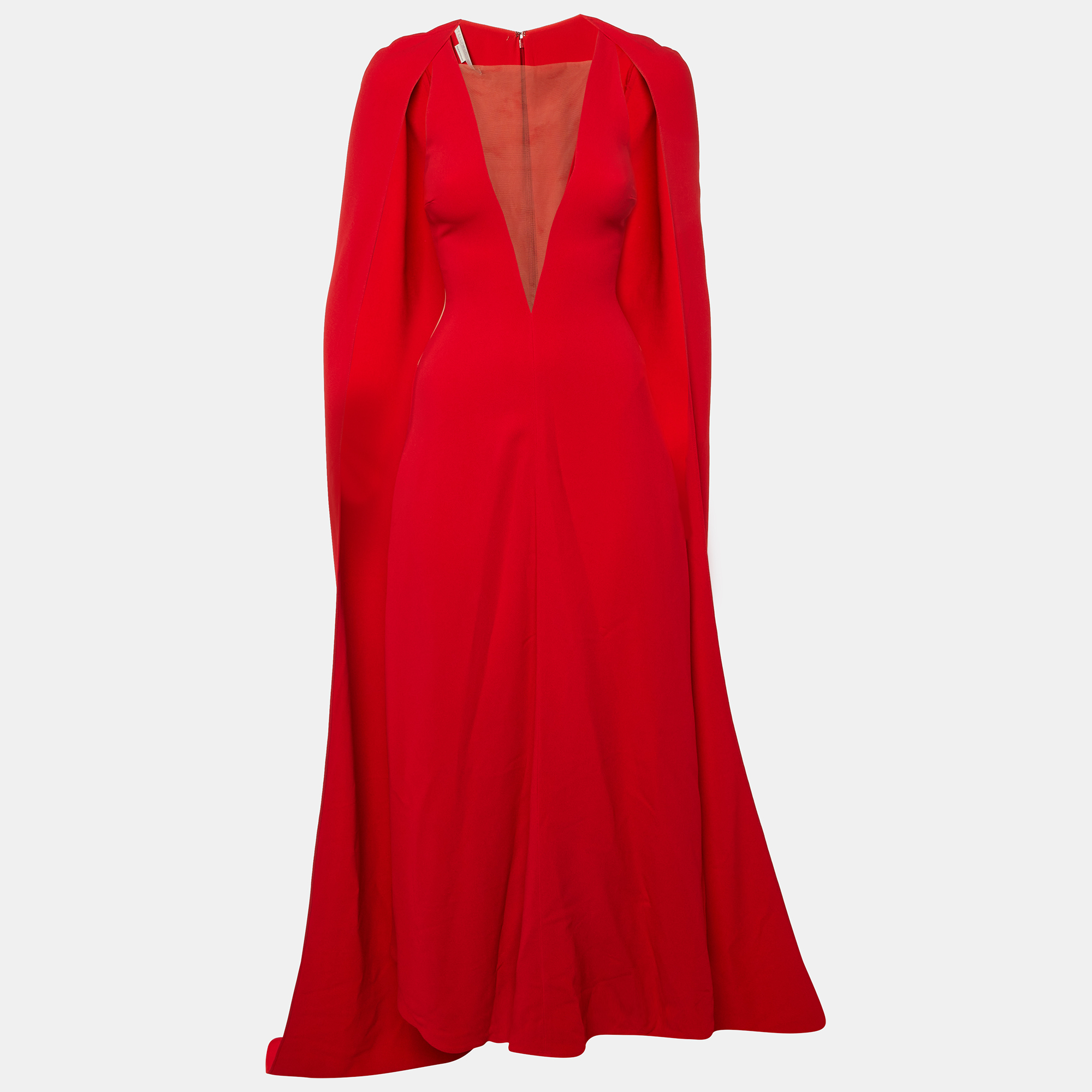 Pre-owned Stella Mccartney Red Crepe Cape Detail Gown Xxs