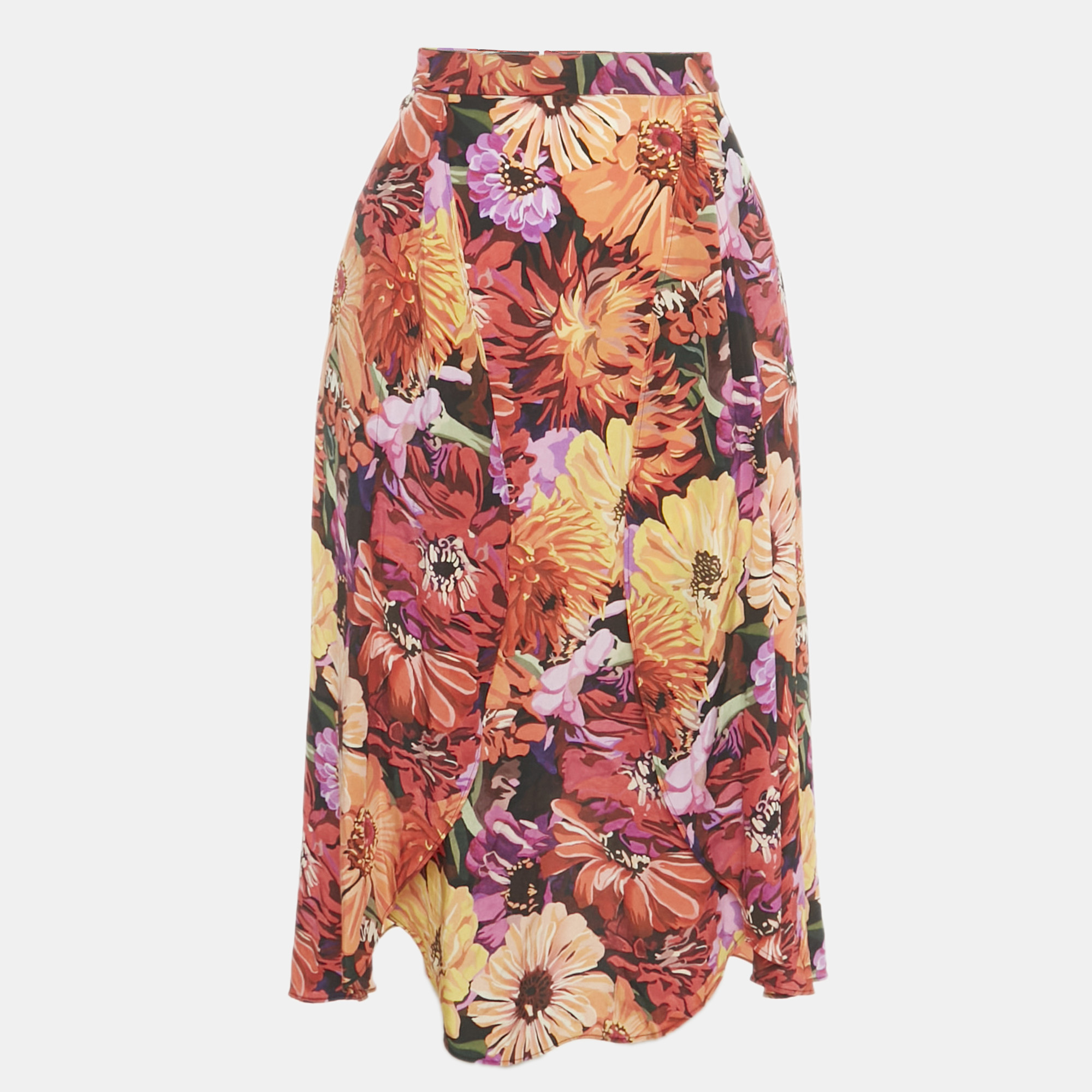 Pre-owned Stella Mccartney Multicolor Floral Print Silk Wrap Style Midi Skirt S