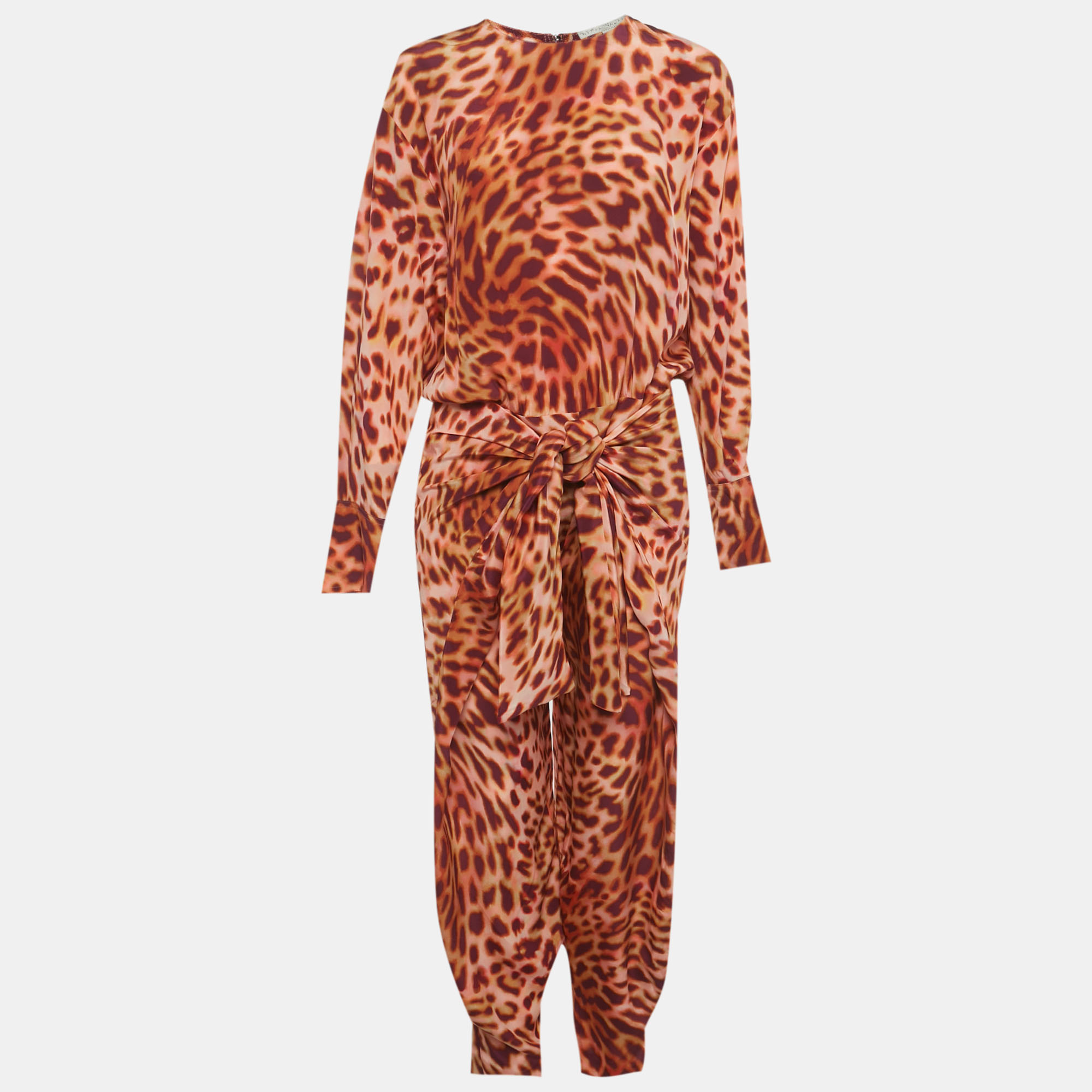 Pre-owned Stella Mccartney Multicolor Animal Print Silk Front Knot Jumpsuit M
