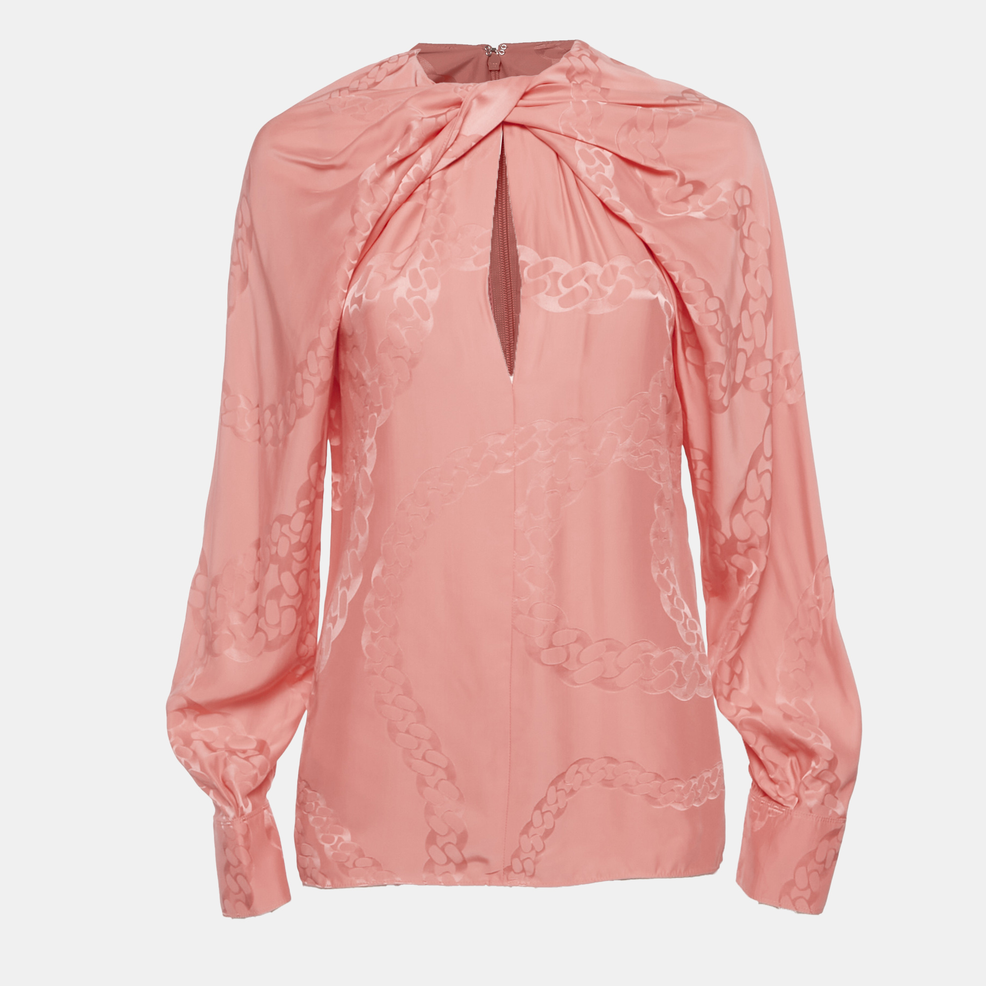 Pre-owned Stella Mccartney Salmon Prink Jacquard Chain Silk Blouse S In Pink