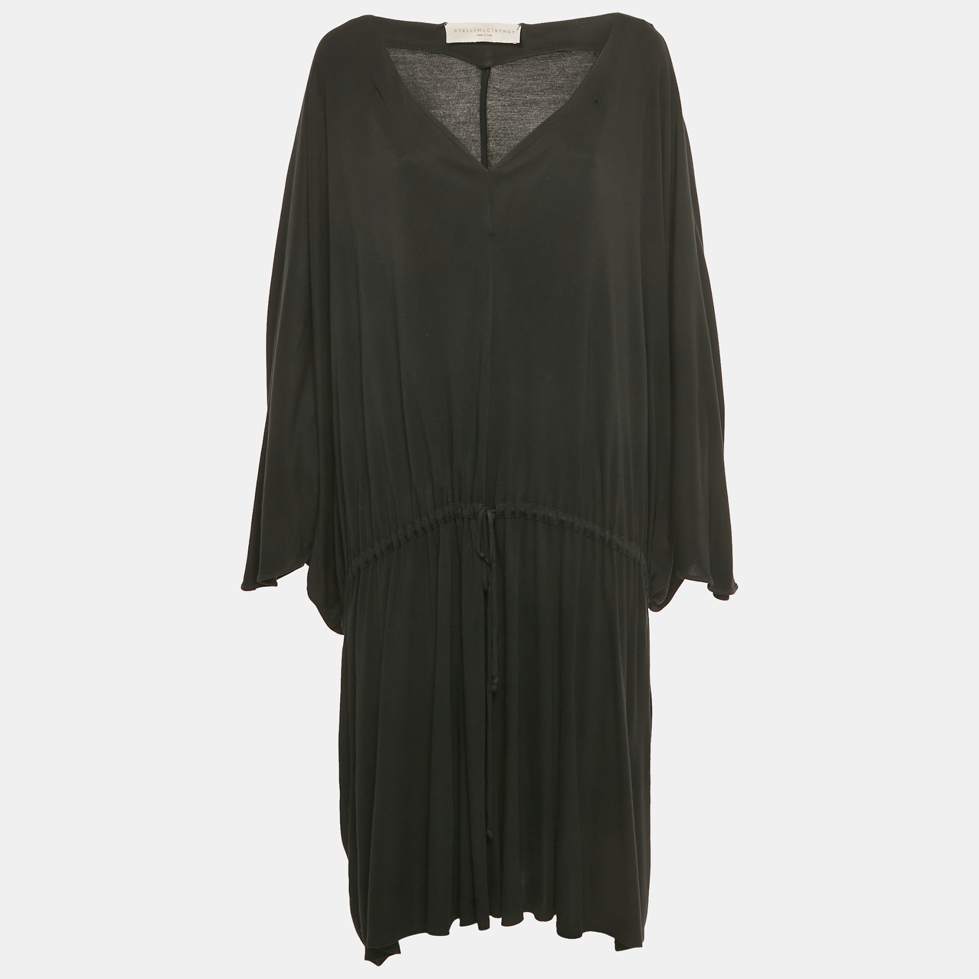 Pre-owned Stella Mccartney Black Jersey Plunge Neck Drawstring Midi Dress L