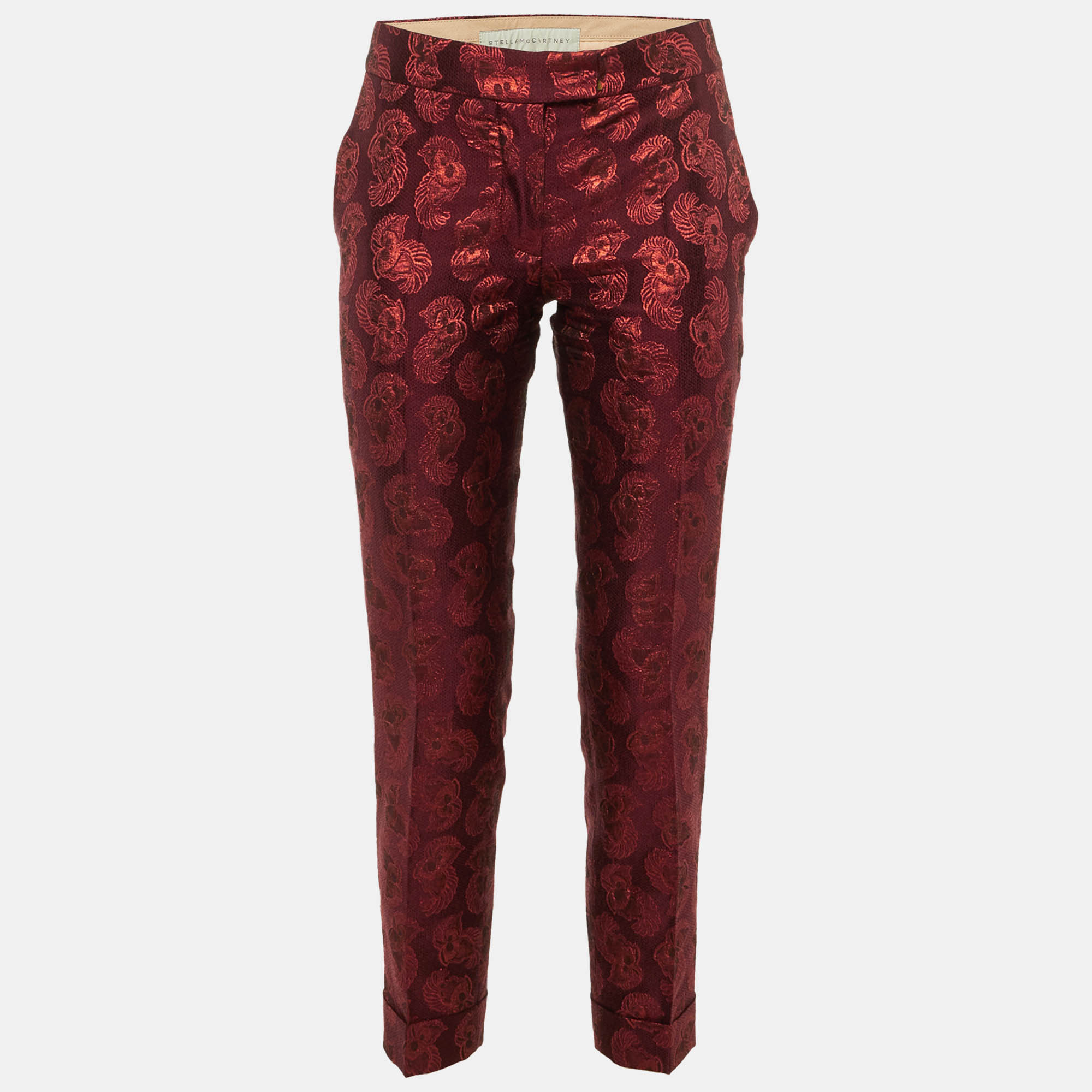 Pre-owned Stella Mccartney Maroon Brocade Tailored Trousers S In Burgundy