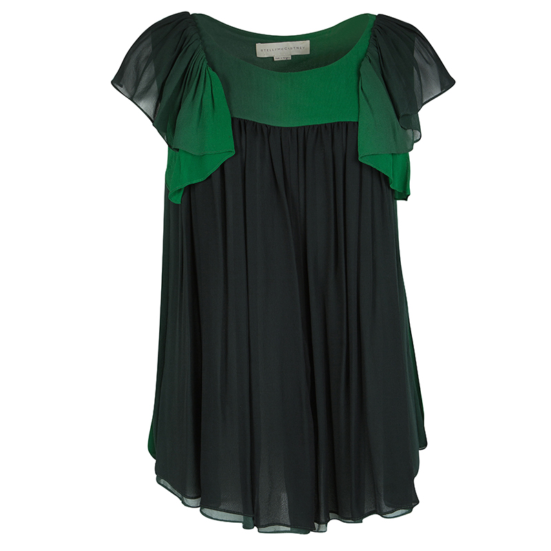 Pre Owned بلوزة ستيلا مكارتني حرير شيفون أخضر أومبريه أكمام قصيرة M