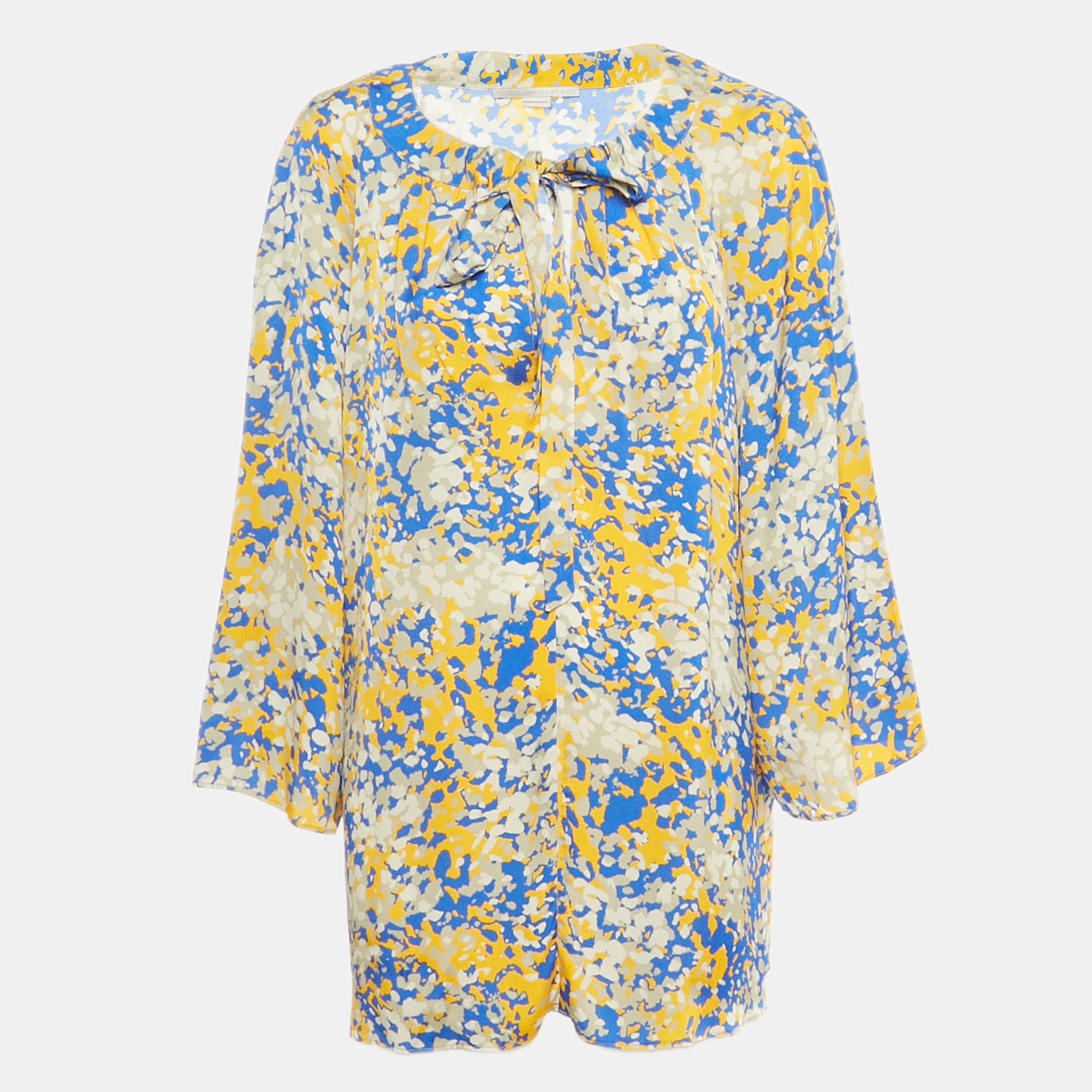Pre-owned Stella Mccartney Blue Tops/yellow Printed Crepe Tunic L