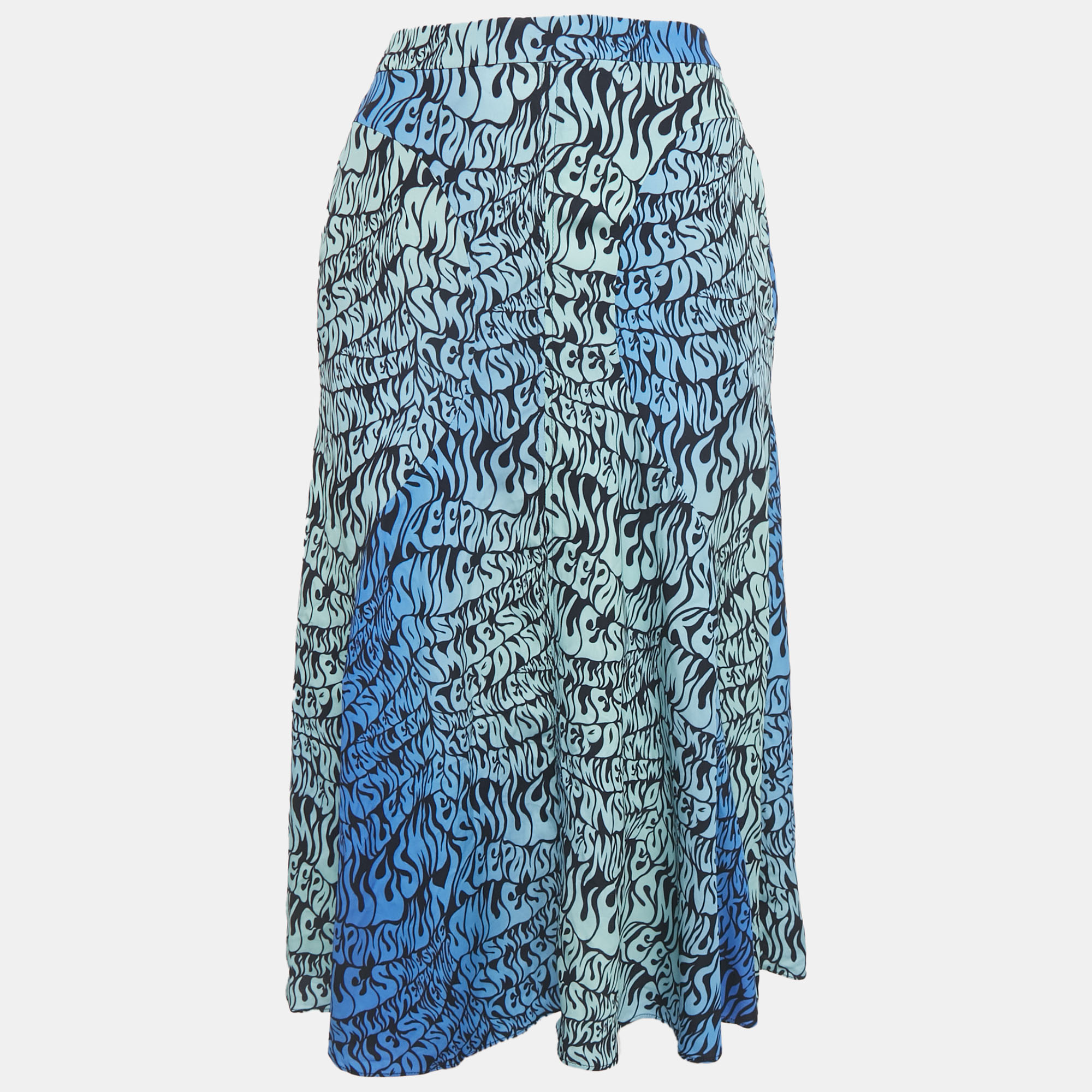 Pre-owned Stella Mccartney Blue Printed Crepe De Chine Midi Skirt Xs
