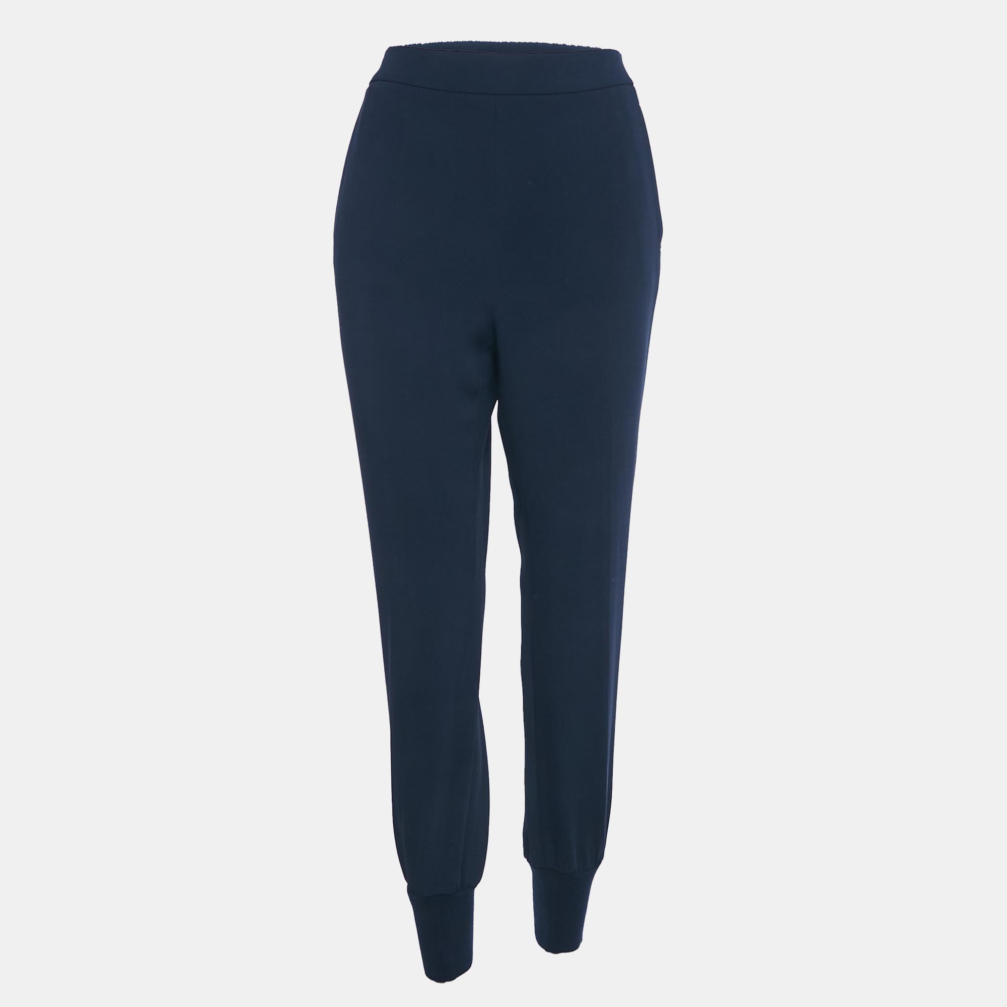 Pre-owned Stella Mccartney Navy Blue Crepe Joggers M