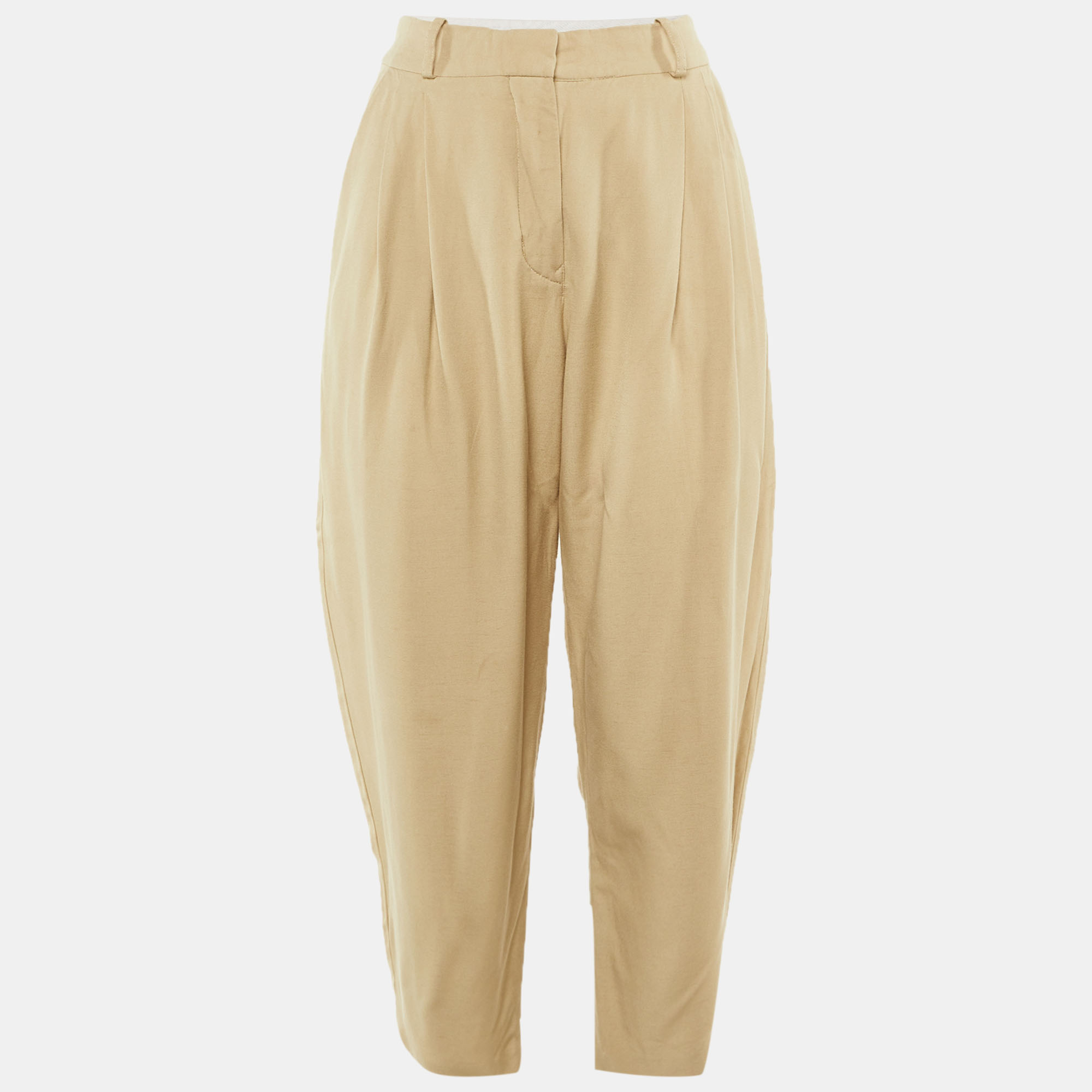 Pre-owned Stella Mccartney Beige Crepe Cropped Trousers S In Sand