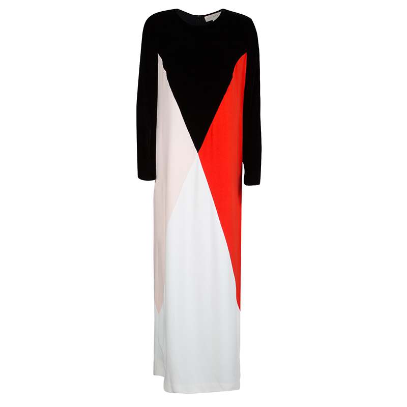 Stella McCartney Colorblock Velvet and Crepe Long Sleeve Maxi Dress M