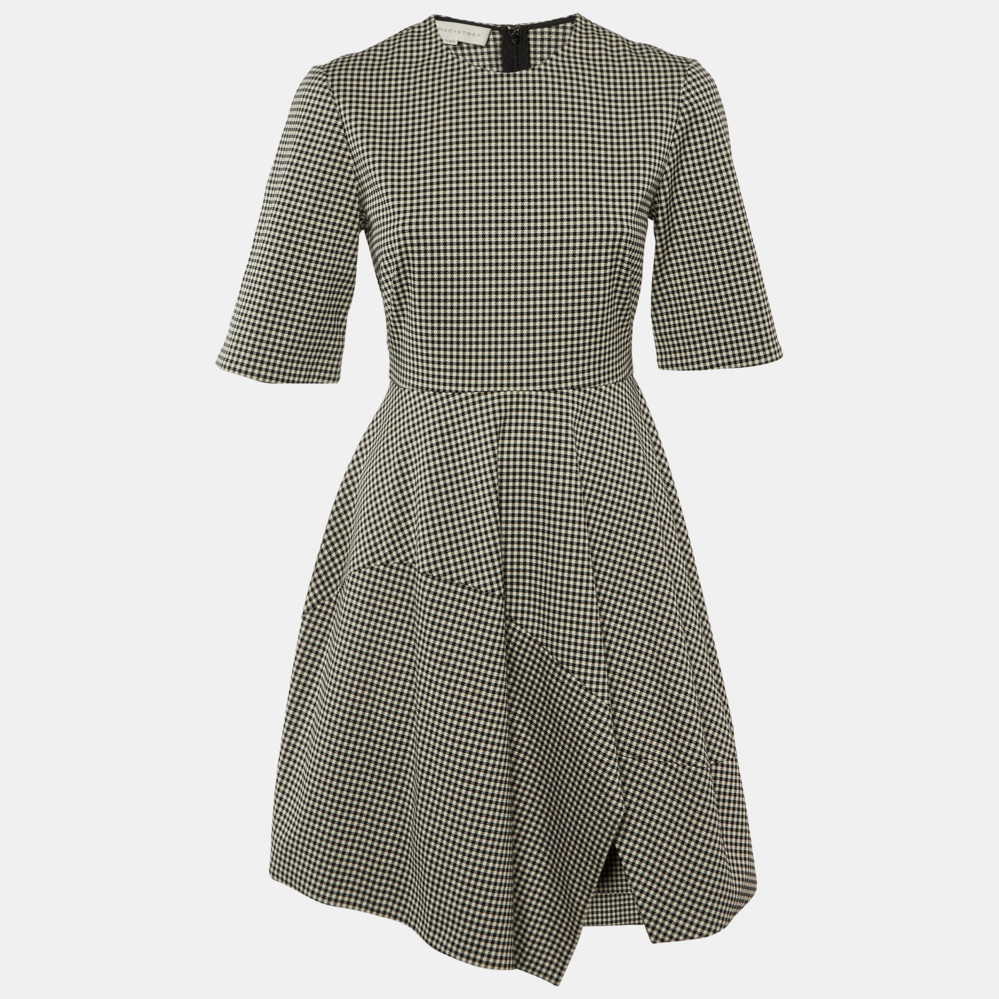

Stella McCartney Black/Cream Houndstooth Pattern Cotton Asymmetrical Dress S
