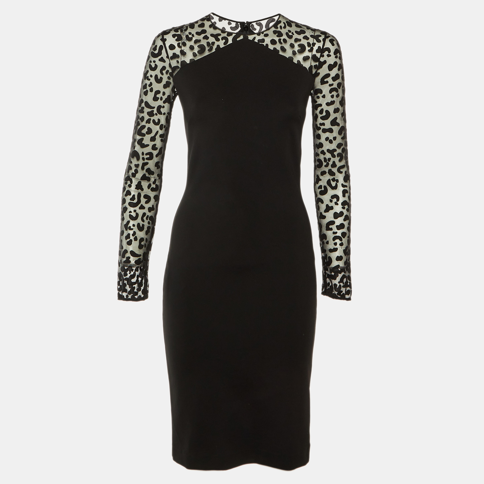 

Stella McCartney Black Jersey & Mesh Knee Length Sheath Dress S