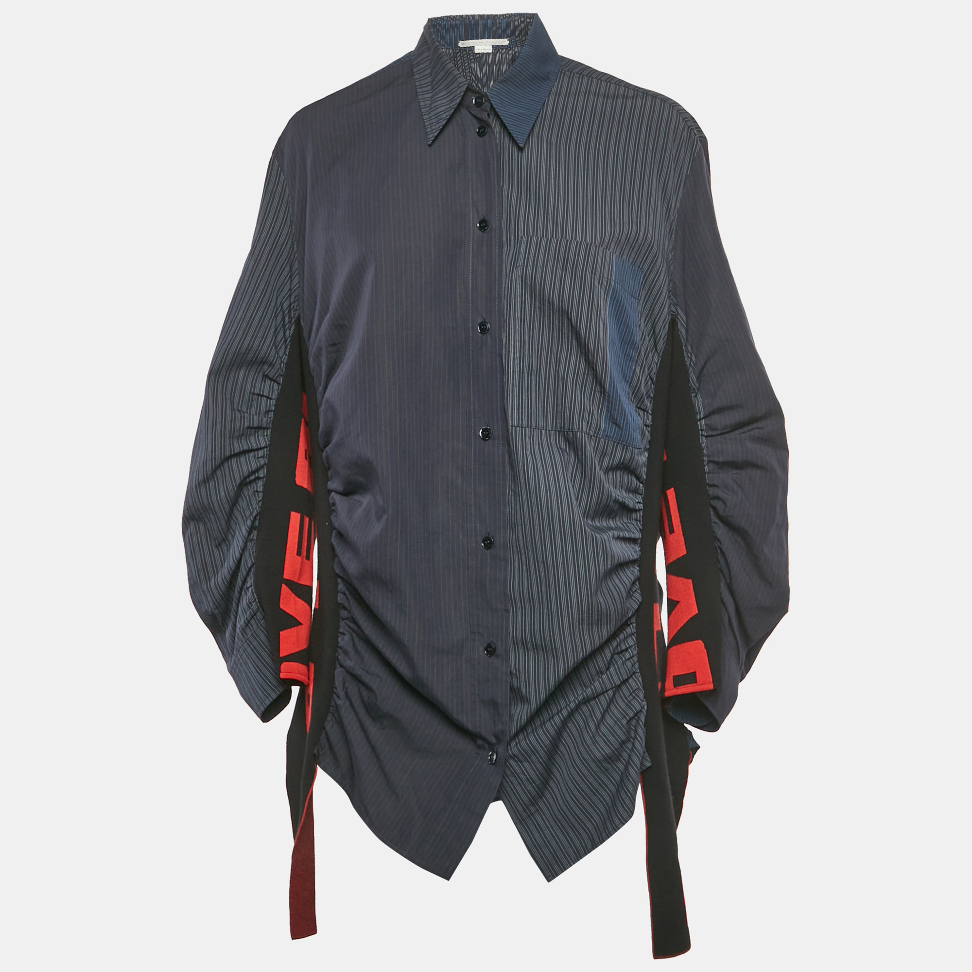 Pre-owned Stella Mccartney Navy Blue Pinstripe Cotton Ruche Shirt M