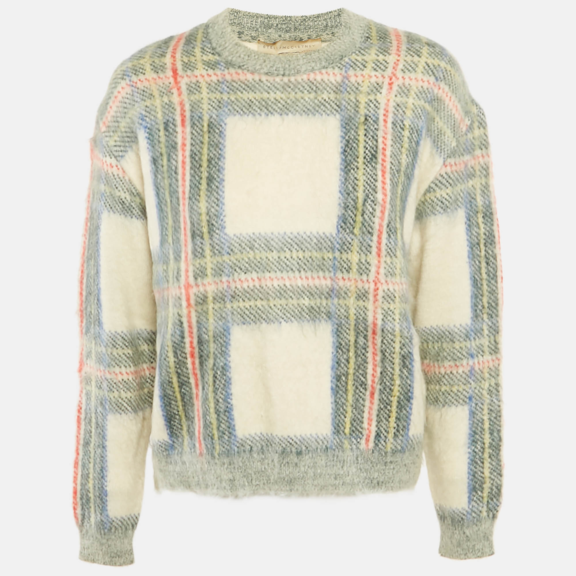 Pre-owned Stella Mccartney Green/cream Plaid Mohair Sweater S