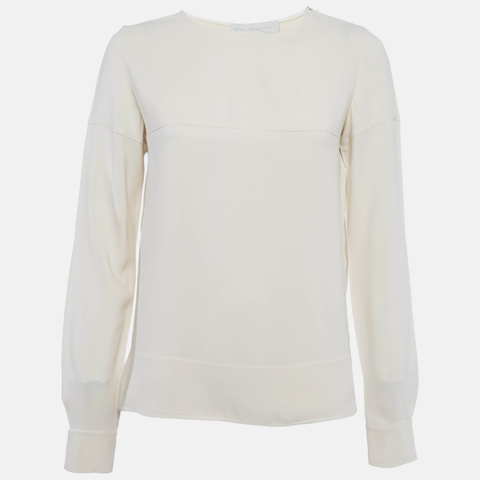 Pre-owned Stella Mccartney Beige Crepe Long Sleeve Blouse S In Sand